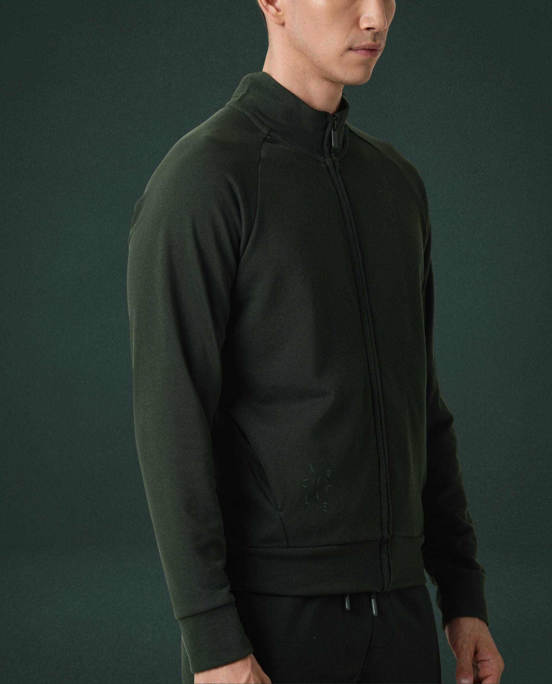 Articale Rare Rabbit Articale Men's Azil Mountain Green High Neck Zip - Up Jacket