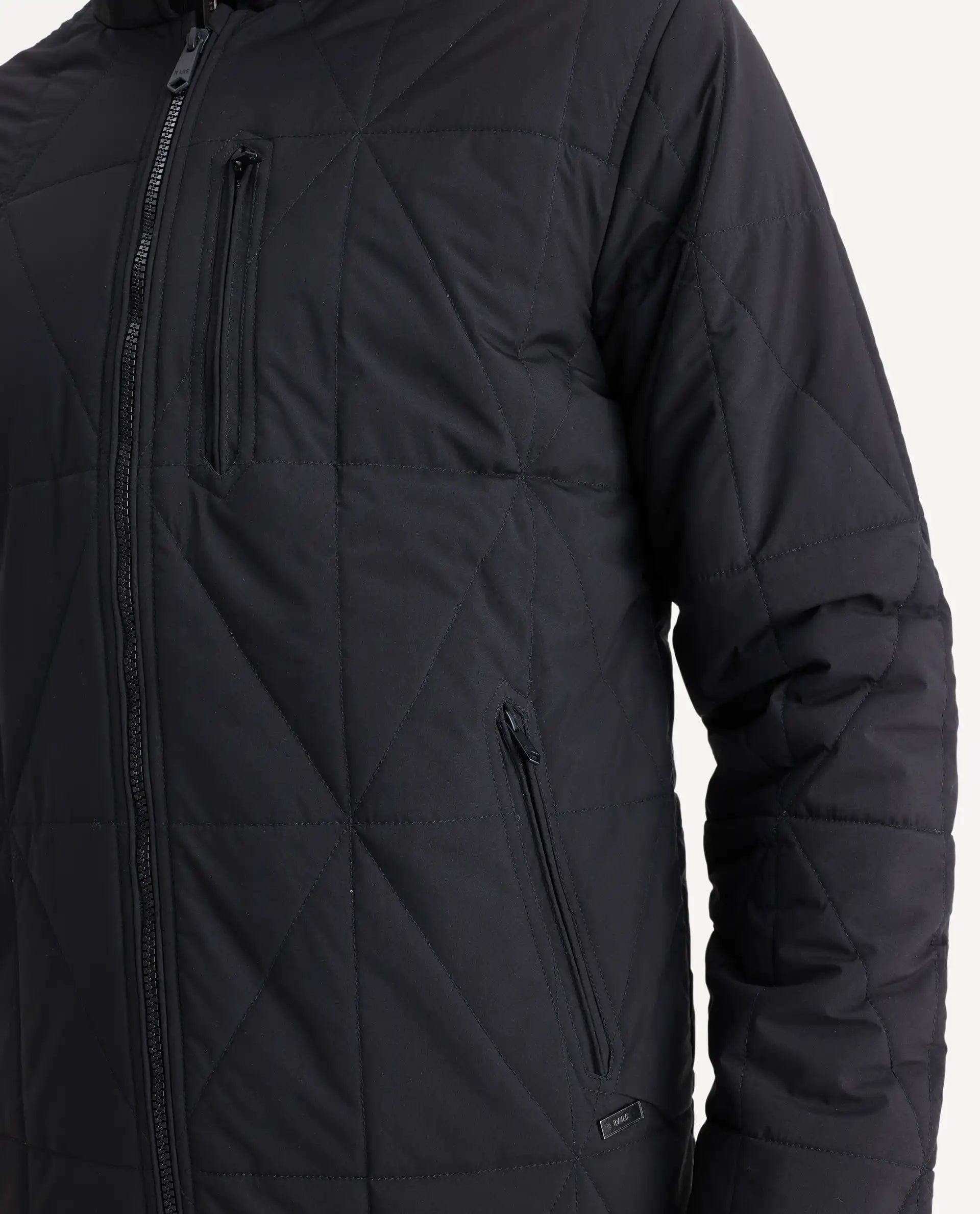 RARE Rabbit Men's Wang Black Polyester Plain Regular Fit Full Sleeve Mandarin Collar Jacket