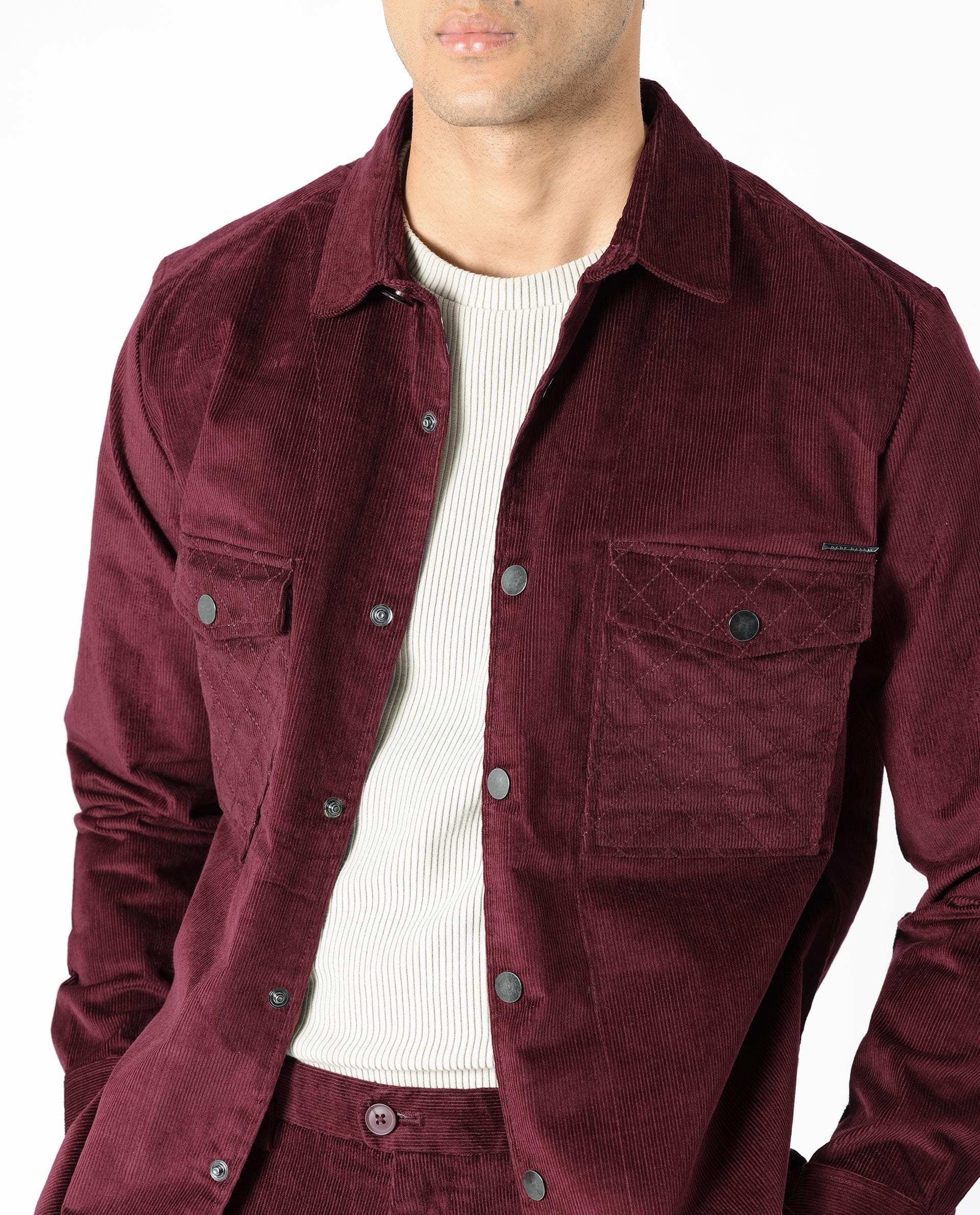 RARE Rabbit Men's Upto Dark Maroon Cotton Plain Regular Fit Full Sleeve Spread Collar Jacket