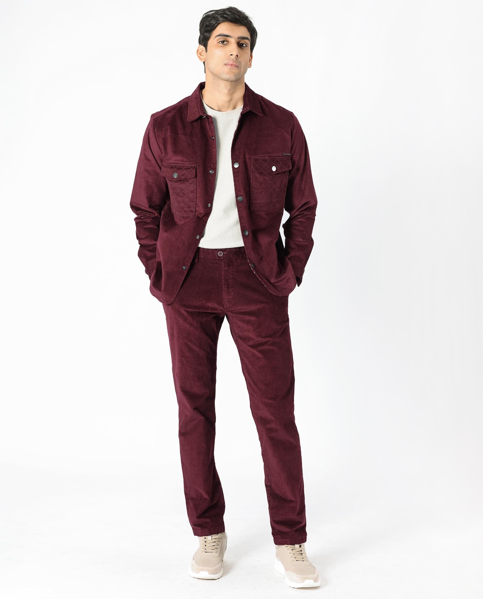 RARE Rabbit Men's Upto Dark Maroon Cotton Plain Regular Fit Full Sleeve Spread Collar Jacket
