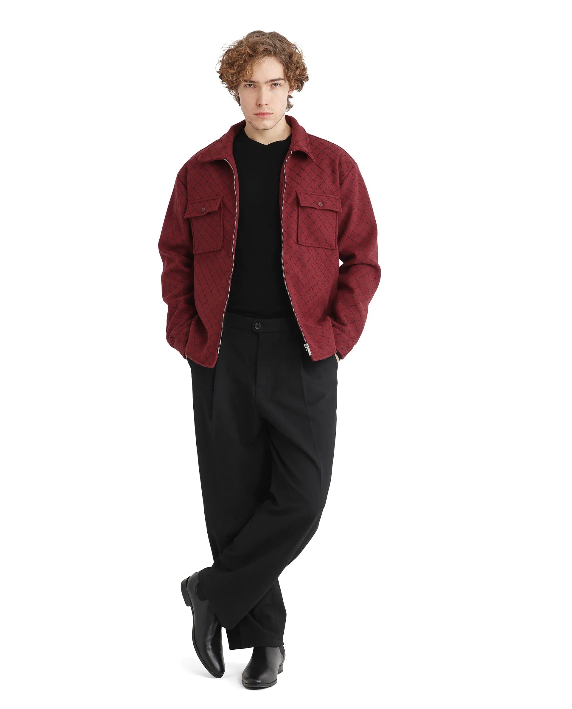RARE Rabbit Men's Lybro Red Polyester Monogram Print Regular Fit Full Sleeve Spread Collar Jacket