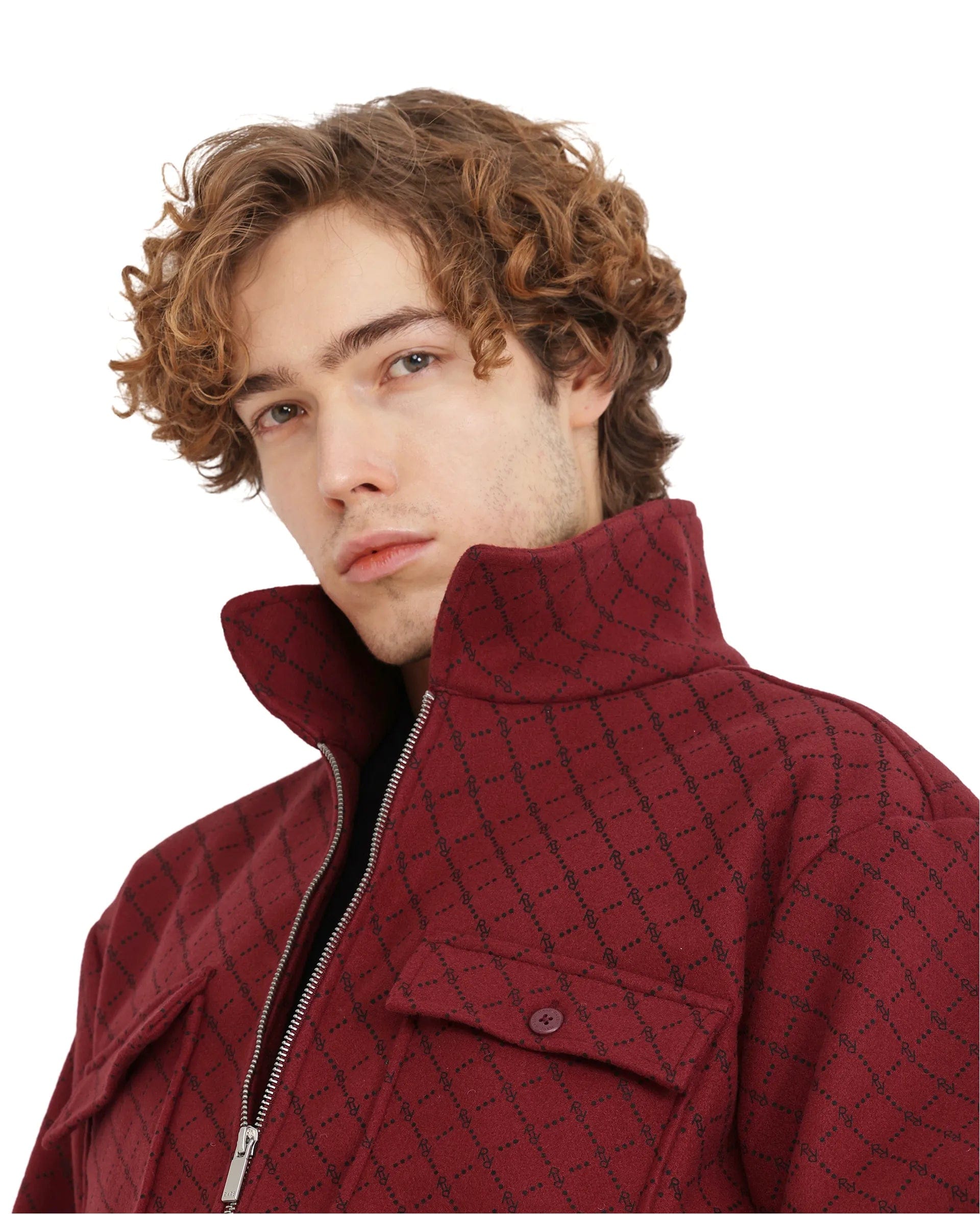 RARE Rabbit Men's Lybro Red Polyester Monogram Print Regular Fit Full Sleeve Spread Collar Jacket