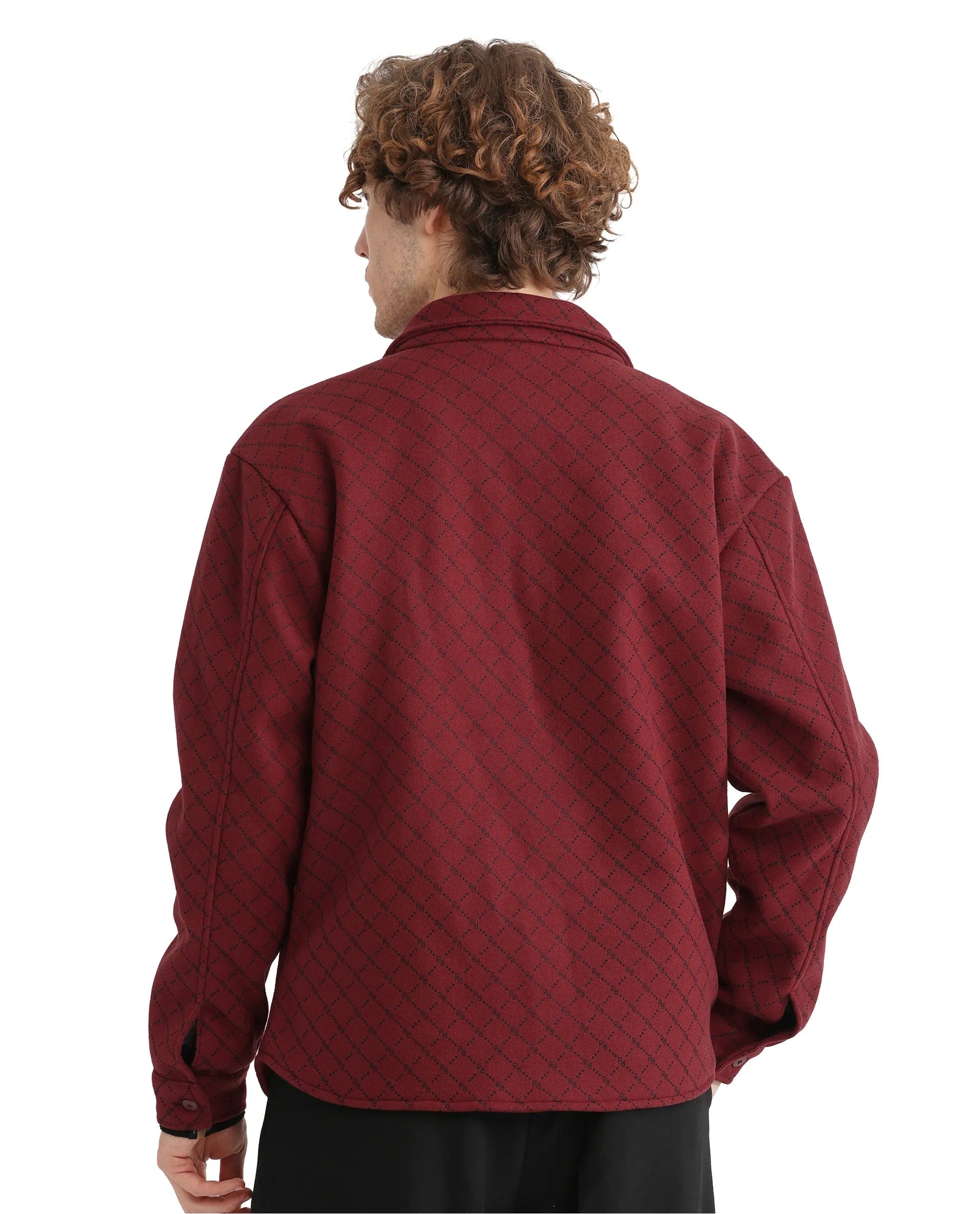 RARE Rabbit Men's Lybro Red Polyester Monogram Print Regular Fit Full Sleeve Spread Collar Jacket