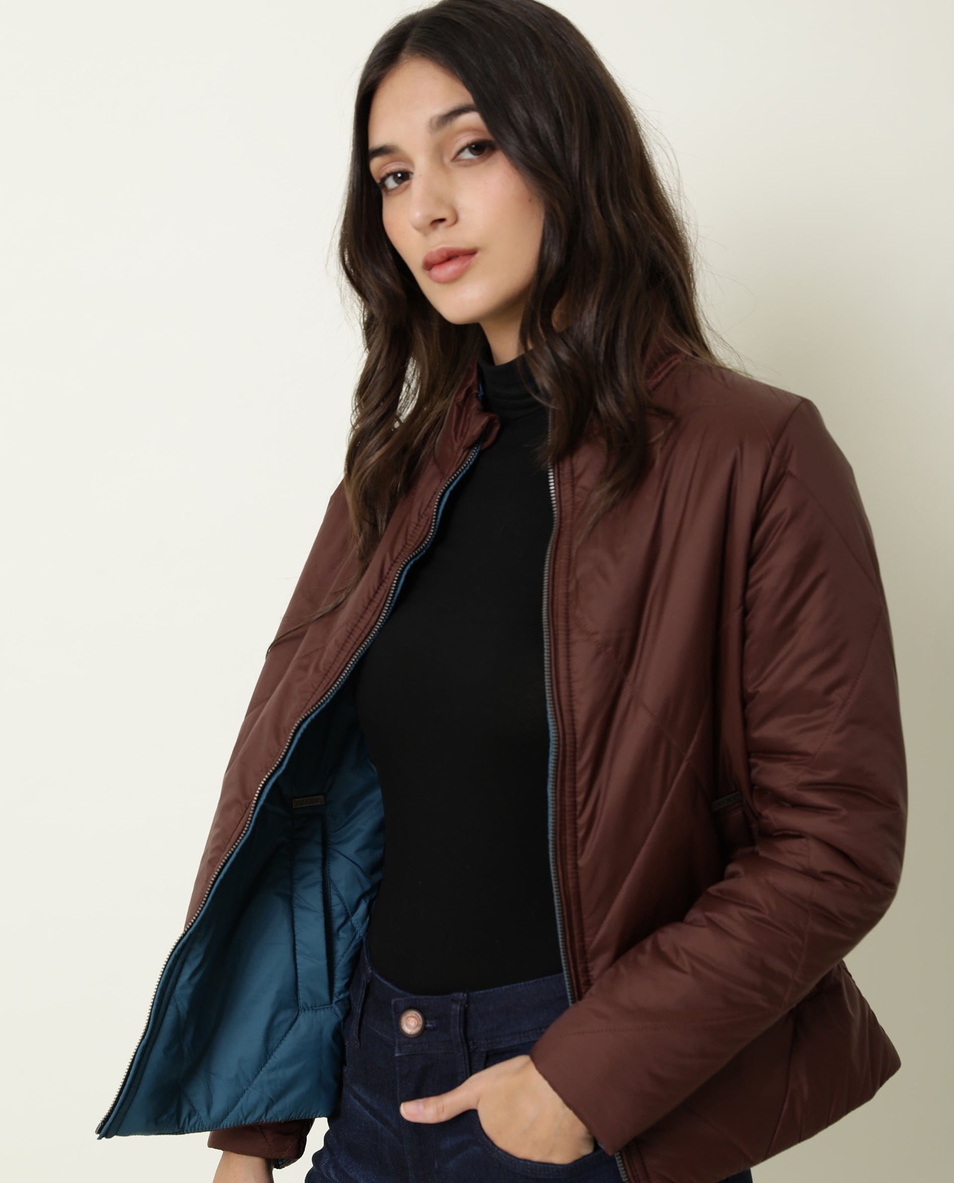 Rareism Women's Cora Maroon Polyester High Neck Plain Regular Fit Jacket
