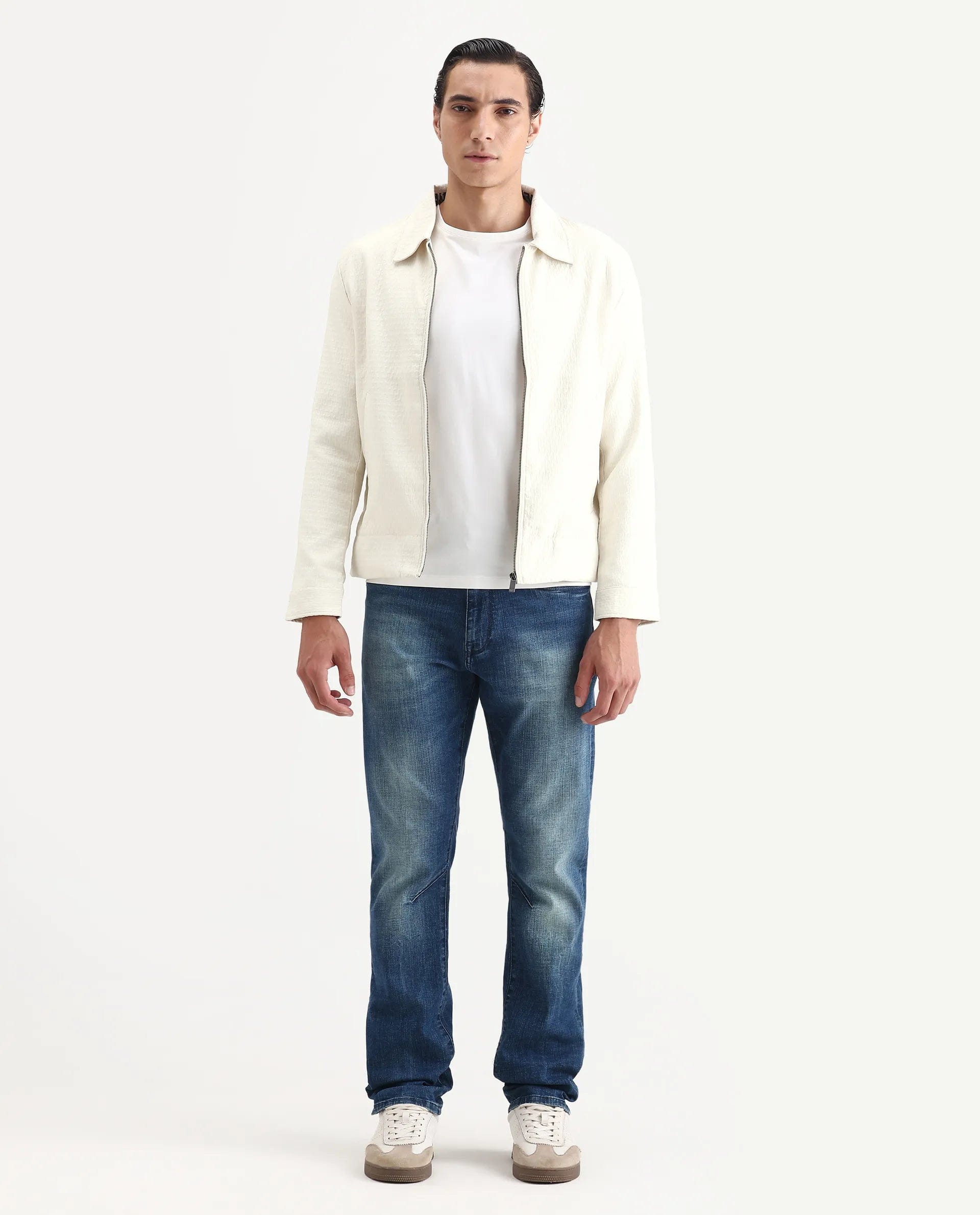 RARE Rabbit Men's Harbin Off White Polyester Jacquard Regular Fit Full Sleeve Spread Collar Jacket