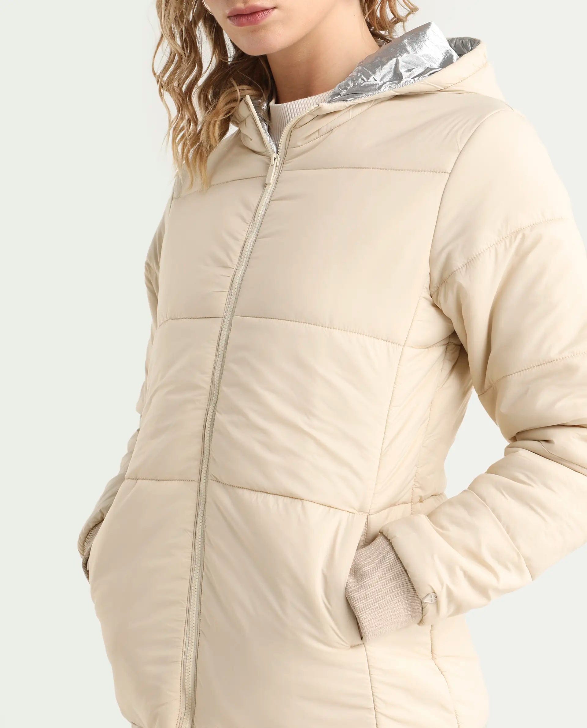Rareism Women's Glasha Hls Beige Polyester Hooded Plain Regular Fit Jacket