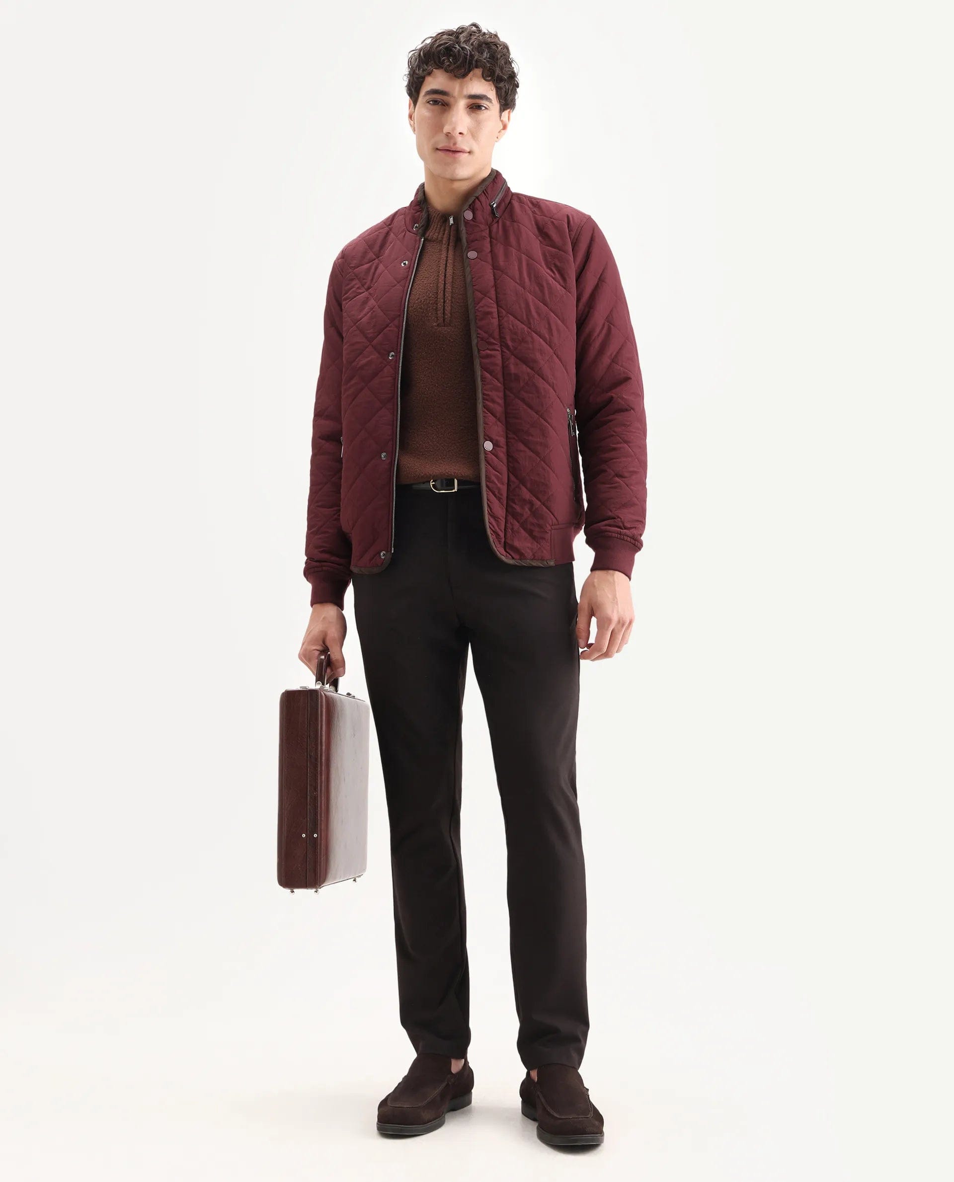 RARE Rabbit Men's Krul Red Nylon Plain Regular Fit Full Sleeve Mandarin Collar Jacket