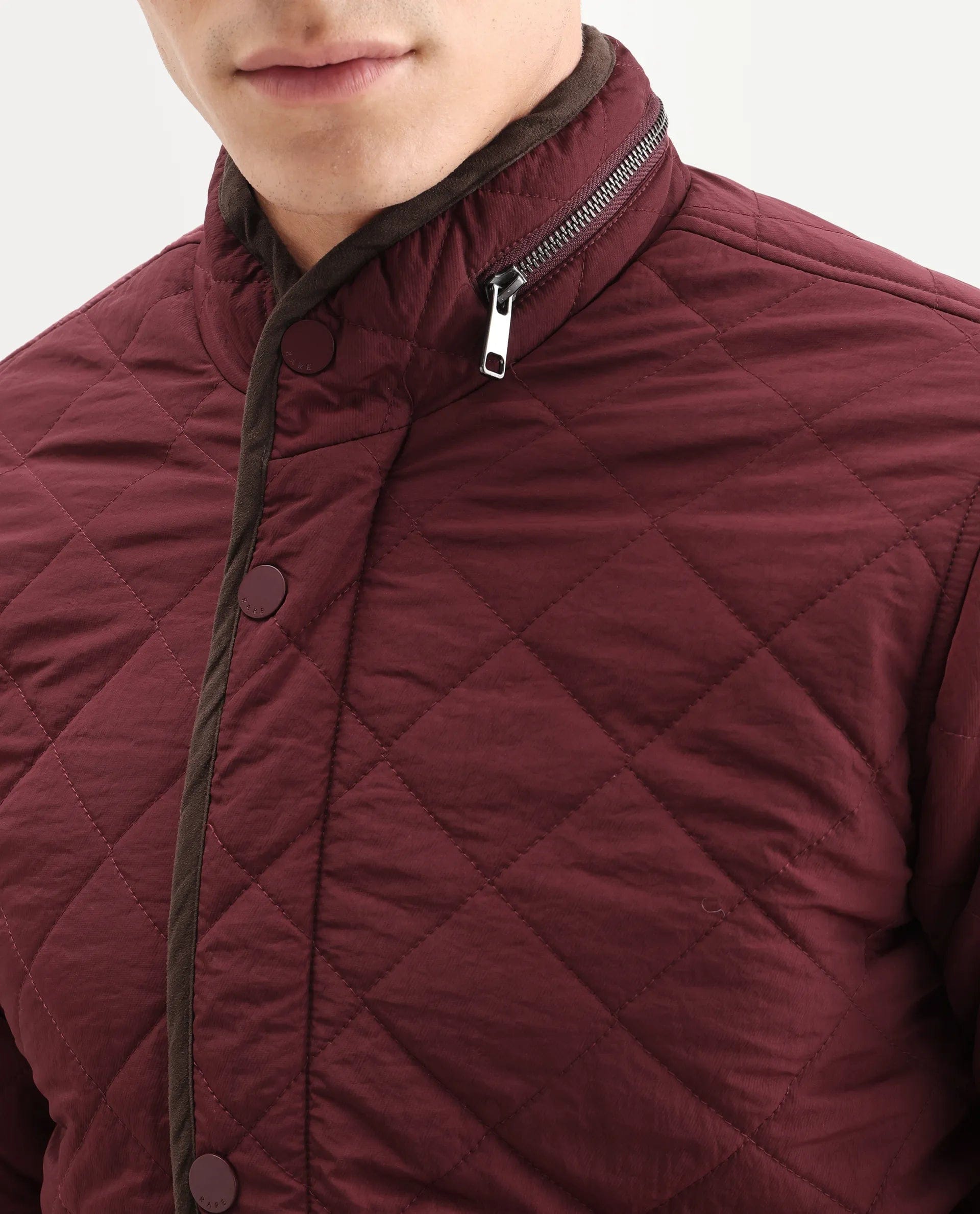 RARE Rabbit Men's Krul Red Nylon Plain Regular Fit Full Sleeve Mandarin Collar Jacket