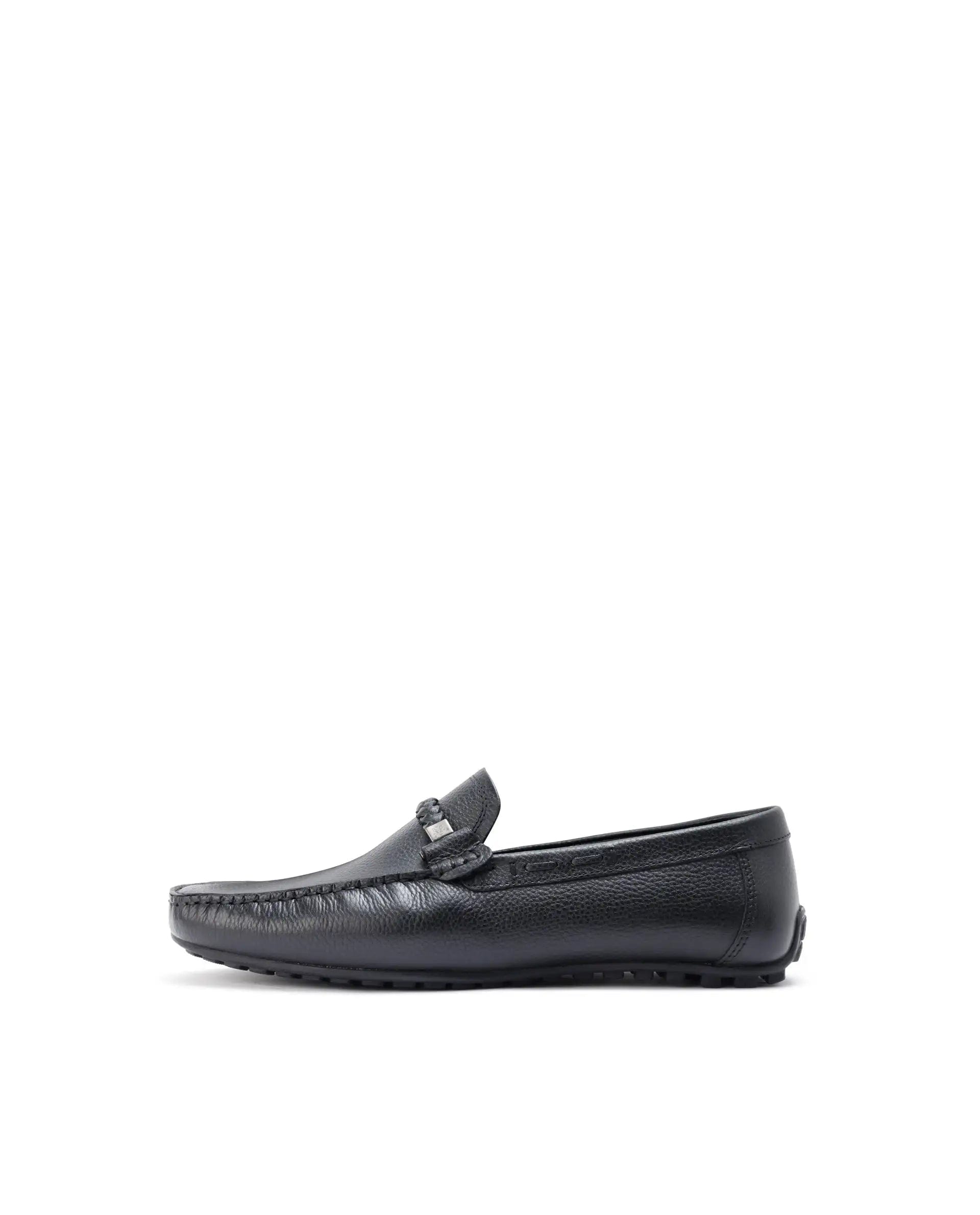 RAREZ Rare Rabbit Men's Grain Black Slip - On Genuine Milled Leather Driving Moccasin