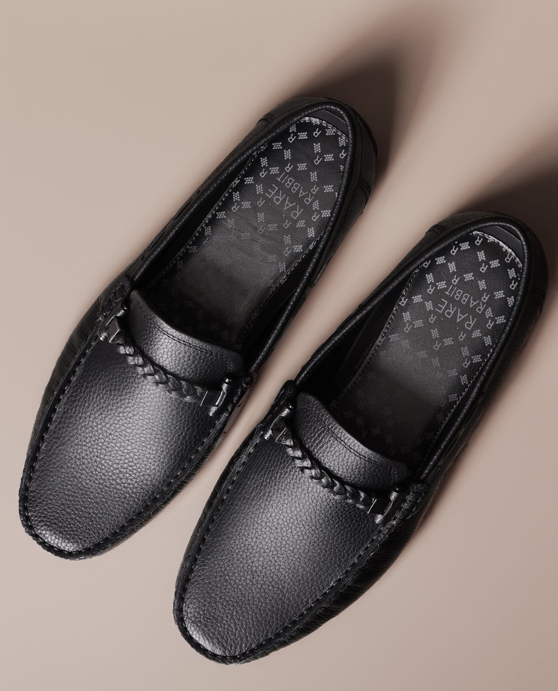 RAREZ Rare Rabbit Men's Grain Black Slip - On Genuine Milled Leather Driving Moccasin