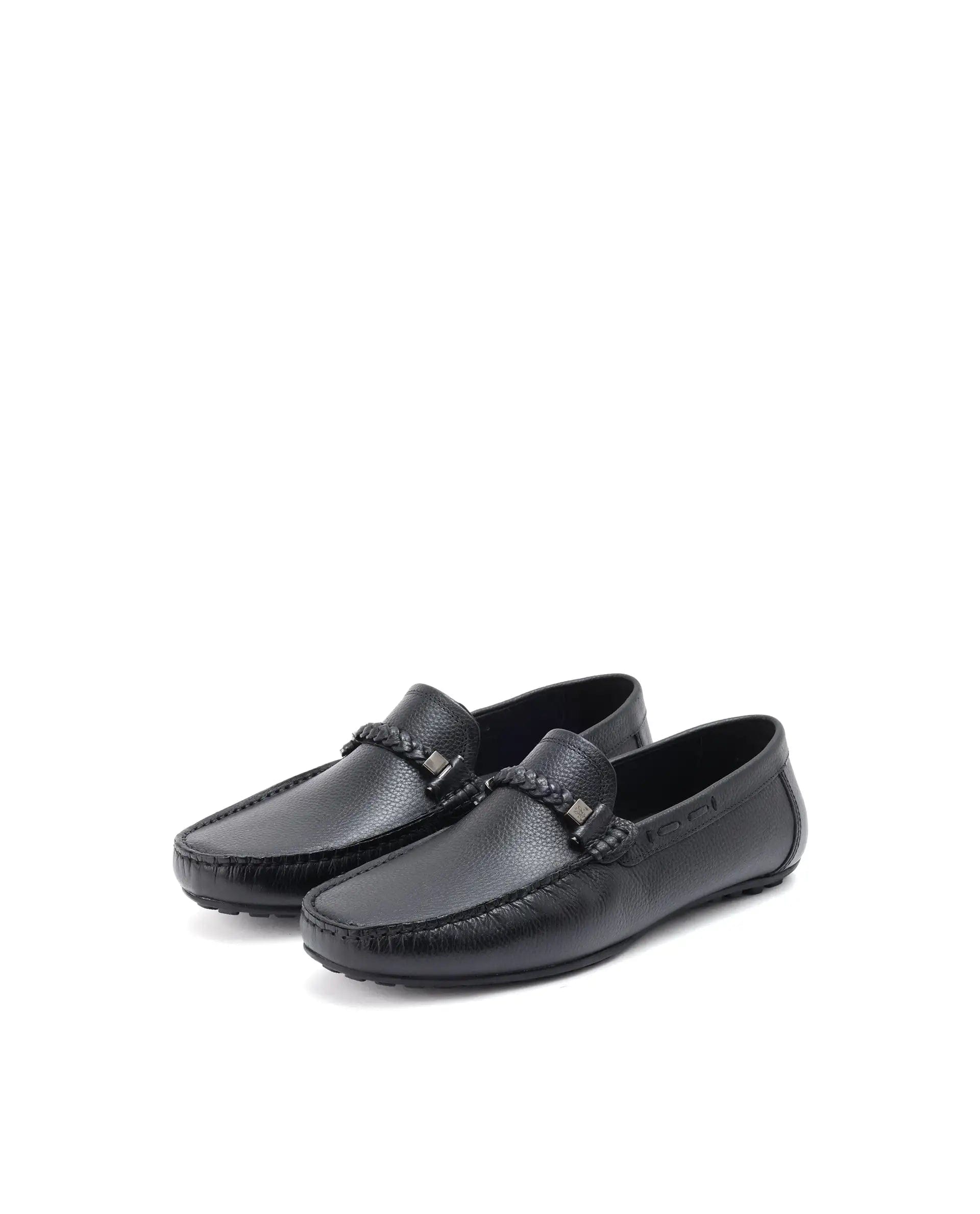 RAREZ Rare Rabbit Men's Grain Black Slip - On Genuine Milled Leather Driving Moccasin