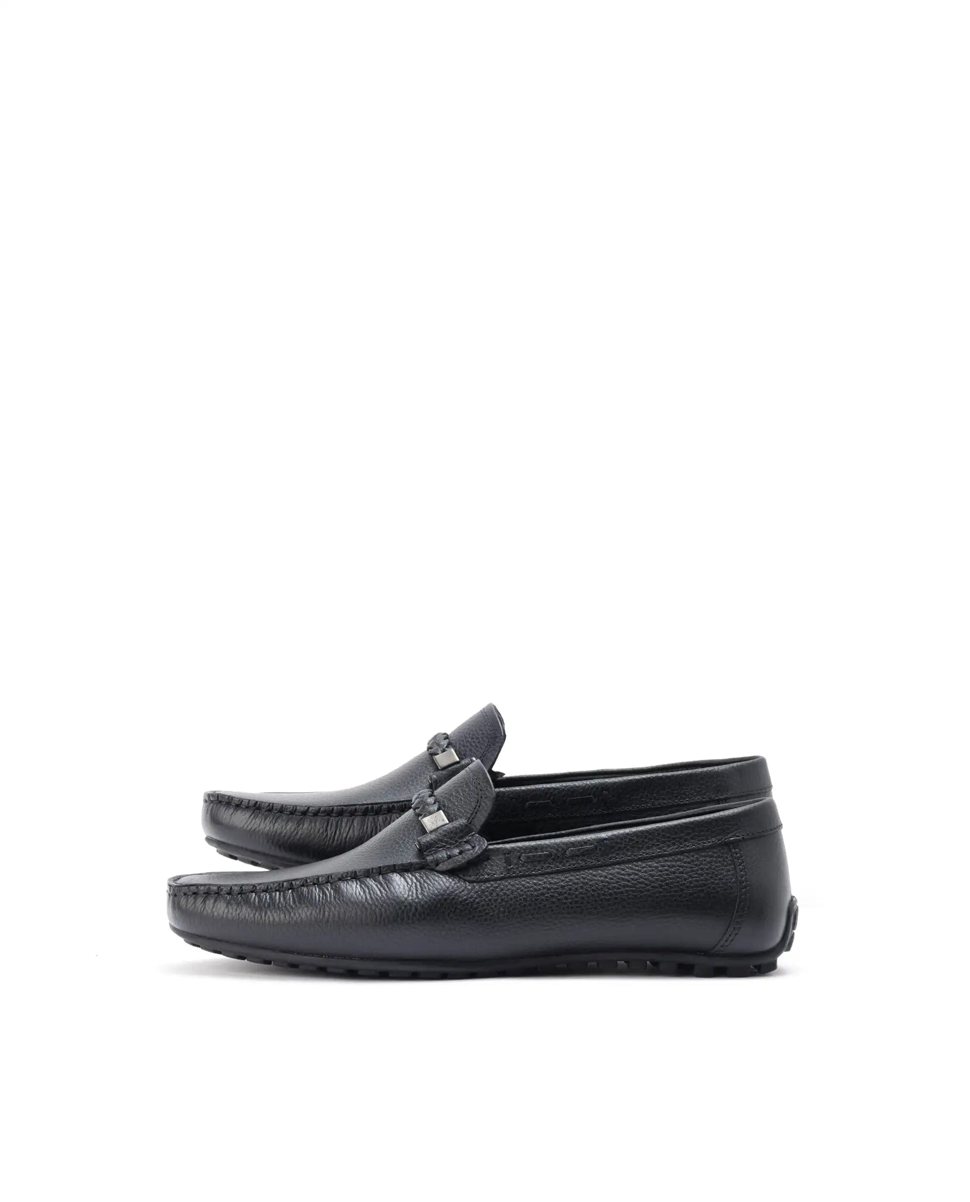 RAREZ Rare Rabbit Men's Grain Black Slip - On Genuine Milled Leather Driving Moccasin