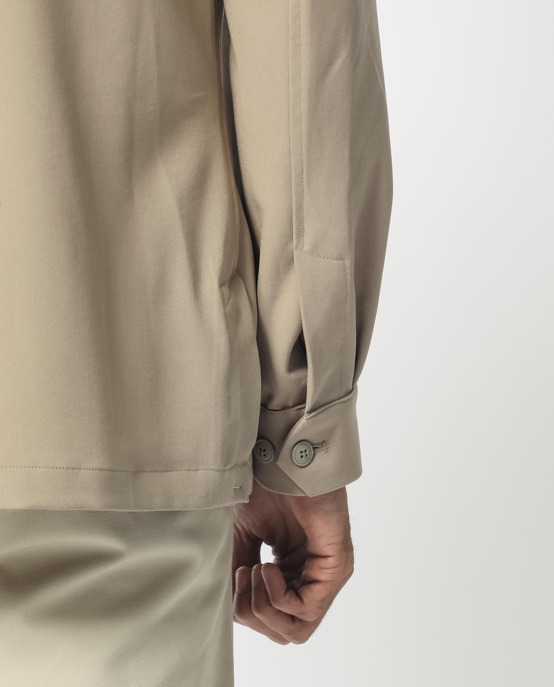 RARE Rabbit Men's Voyage Light Khaki Polyester Plain Tailored Fit Full Sleeve Lapel Neck Jacket