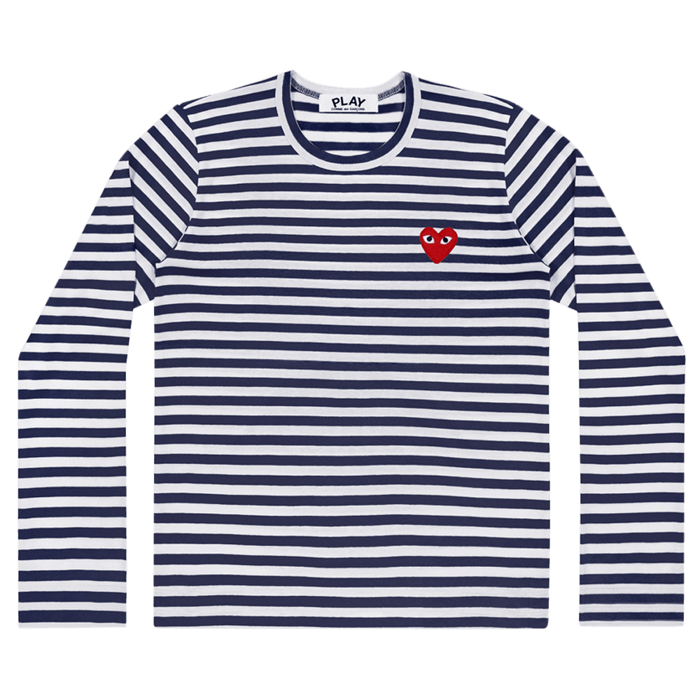 Comme des Garçons PLAY Heart Logo Long-Sleeve Stripe Shirt White Navy