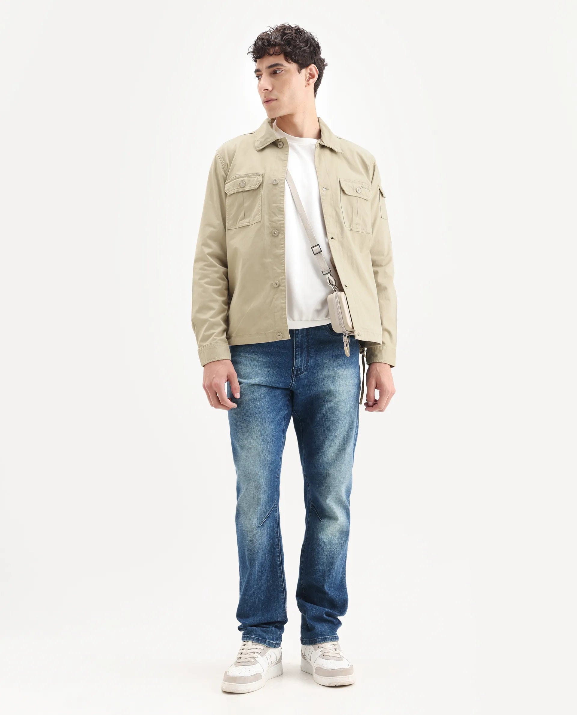 RARE Rabbit Men's Cedro Beige Cotton Plain Regular Fit Full Sleeve Spread Collar Jacket