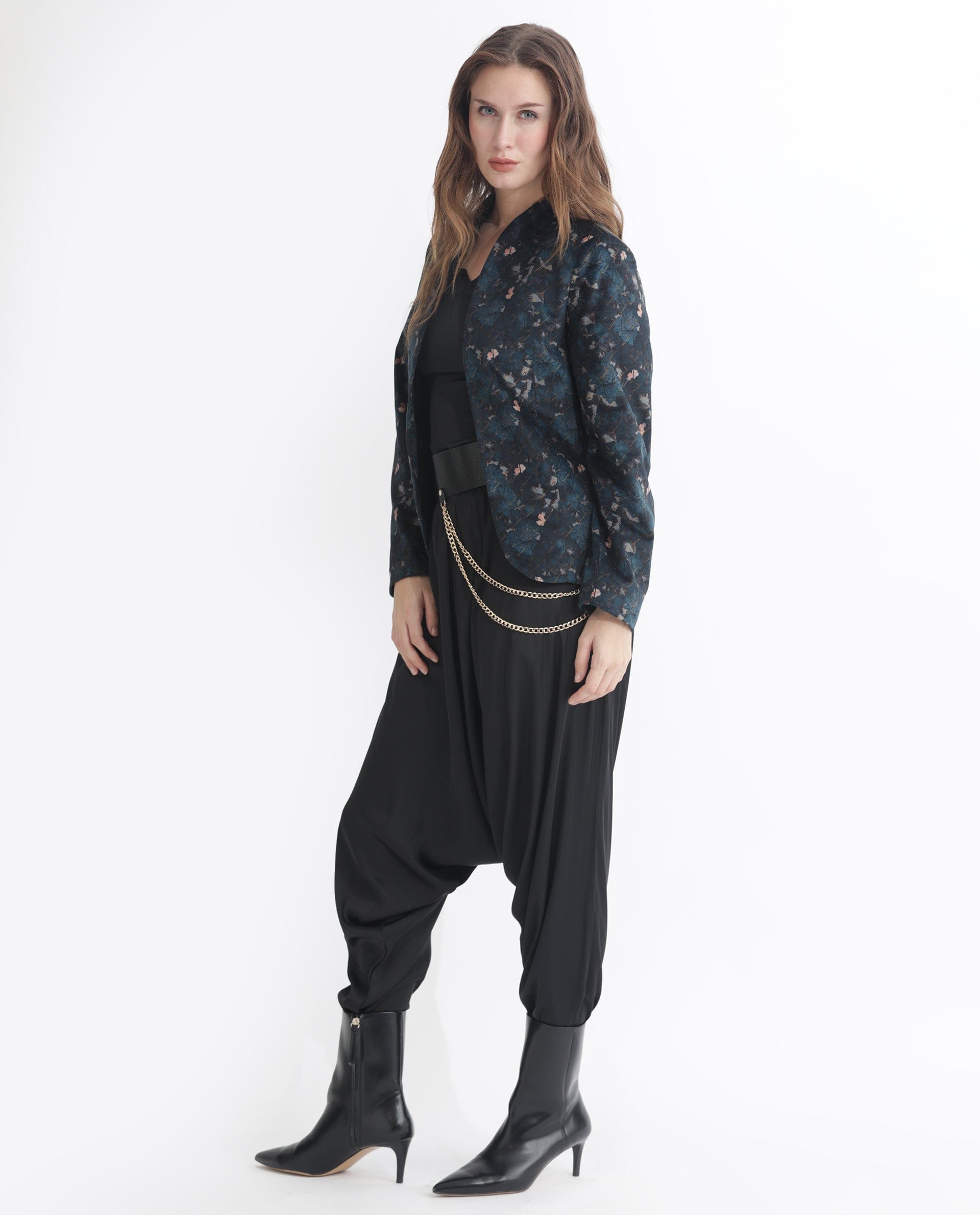 Rareism Women's Pesko Navy Polyester Blend Collarless Paisley Print Regular Fit Shrug