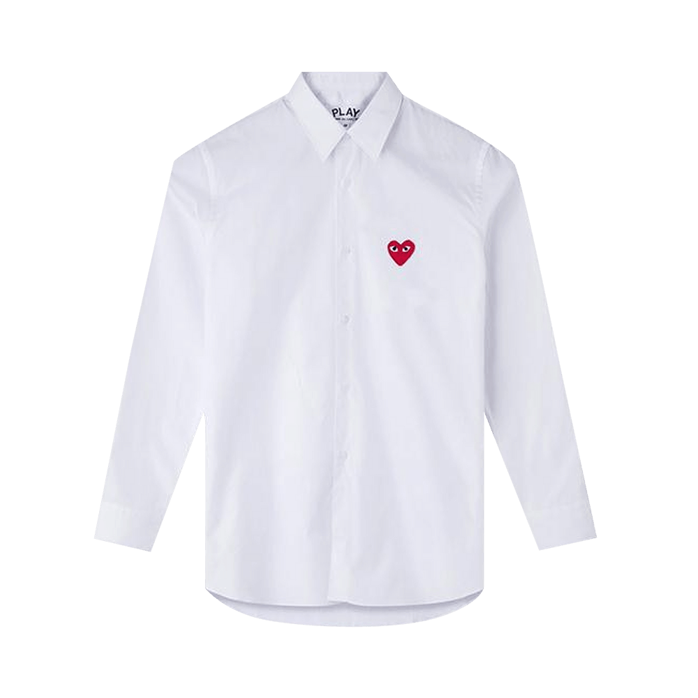 Comme des Garçons Play Long-Sleeve Button Down Shirt With Red Heart White