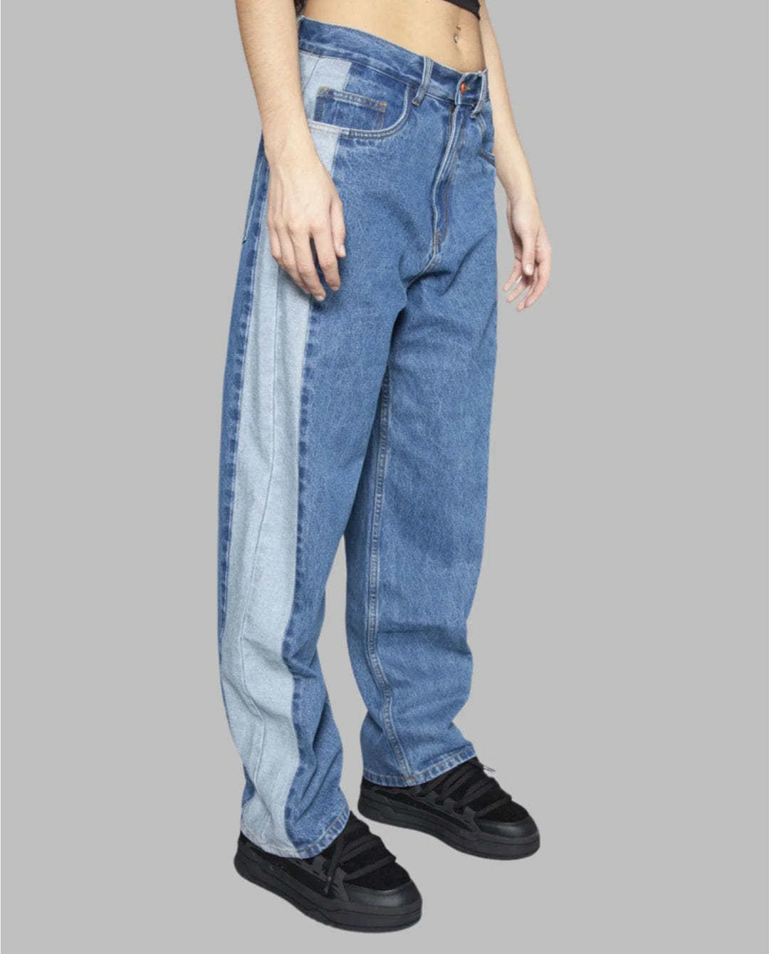 Bewider - Super Loose Jeans - Blue with Side Panel/Tabacco Stitching