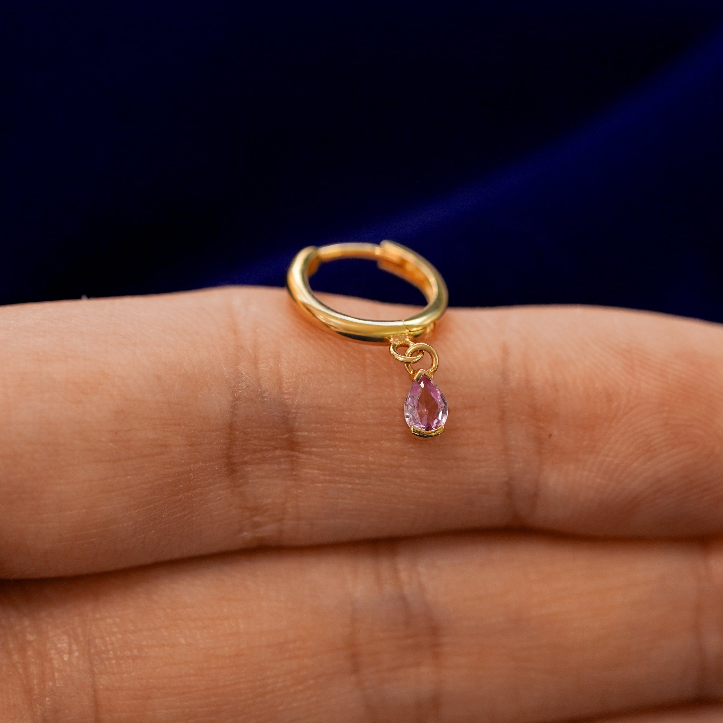 Automic Gold Studio Pear Pink Sapphire Dangle Hoop