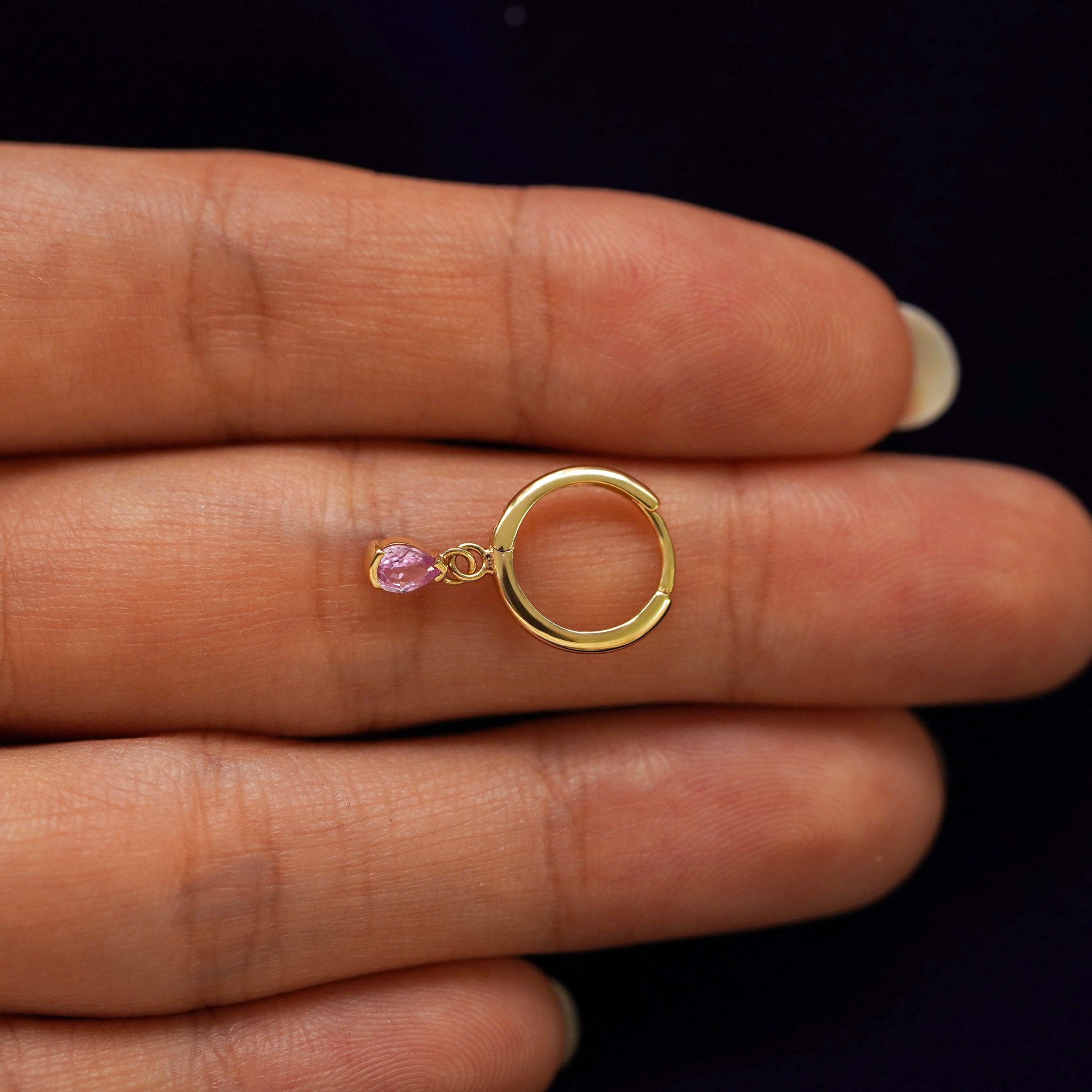 Automic Gold Studio Pear Pink Sapphire Dangle Hoop