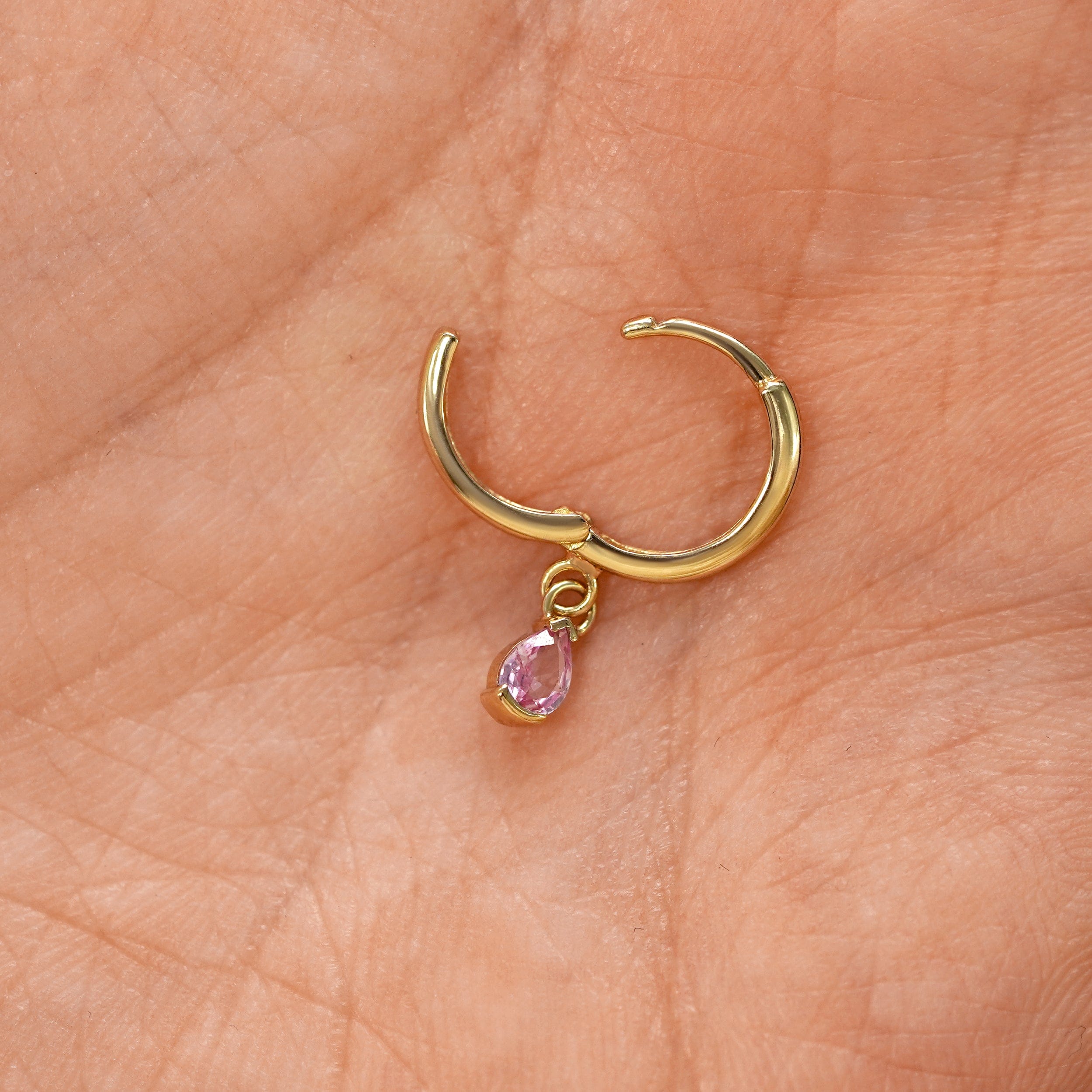 Automic Gold Studio Pear Pink Sapphire Dangle Hoop