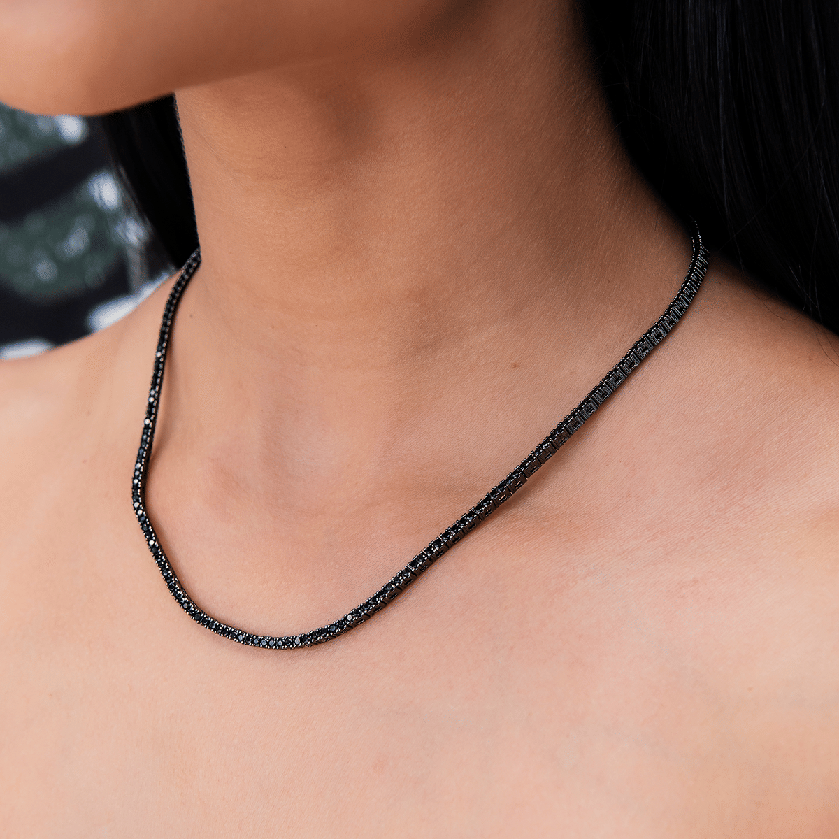 GLD Women Diamond Tennis Necklace in Black - 2 mm