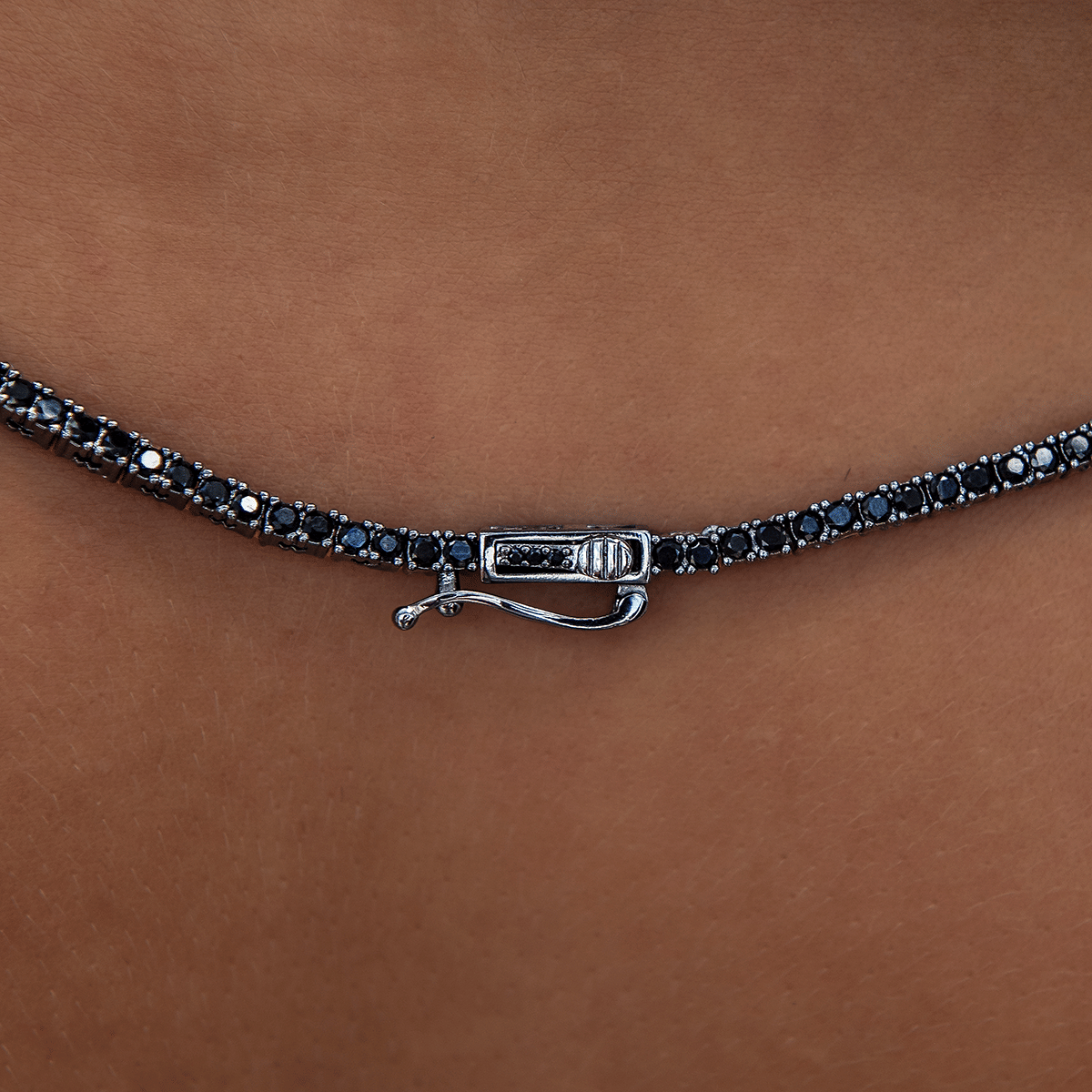 GLD Women Diamond Tennis Necklace in Black - 2 mm