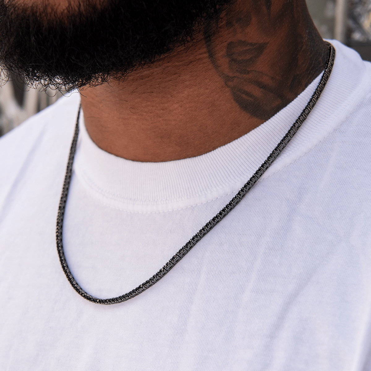 GLD Men Diamond Tennis Chain in Black - 2 mm