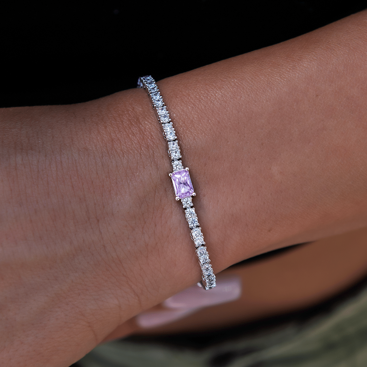 GLD Women Colored Iced Rock Tennis Set of Three Bracelets Bundle in White Gold - 2 mm