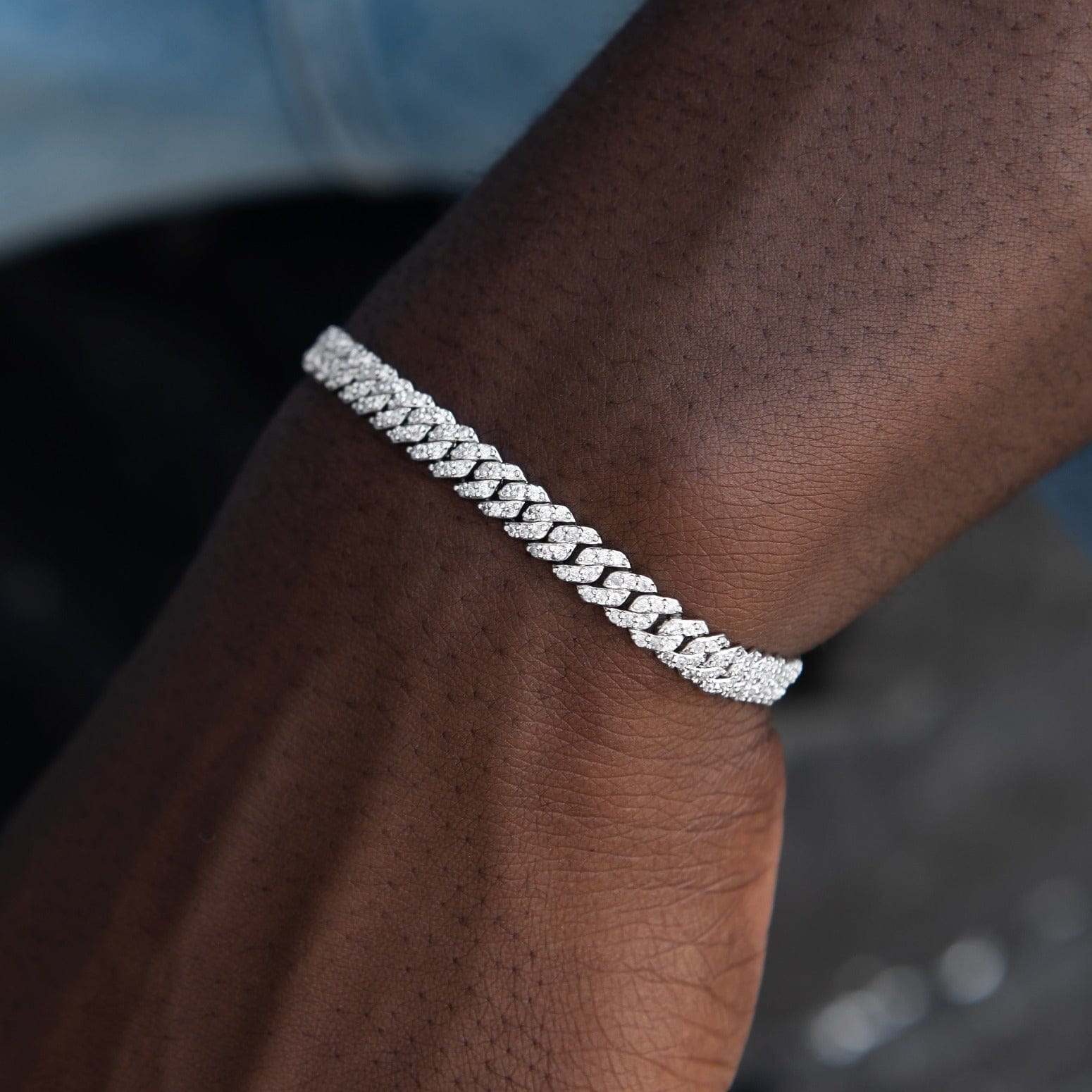 GLD Men Iced Barbed Wire + 6 mm Micro Diamond Prong Bracelet Bundle in White Gold