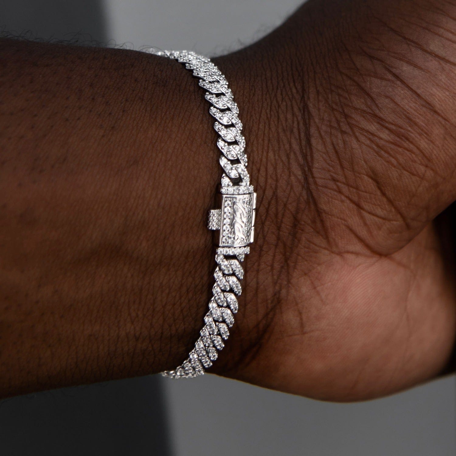 GLD Men Iced Barbed Wire + 6 mm Micro Diamond Prong Bracelet Bundle in White Gold