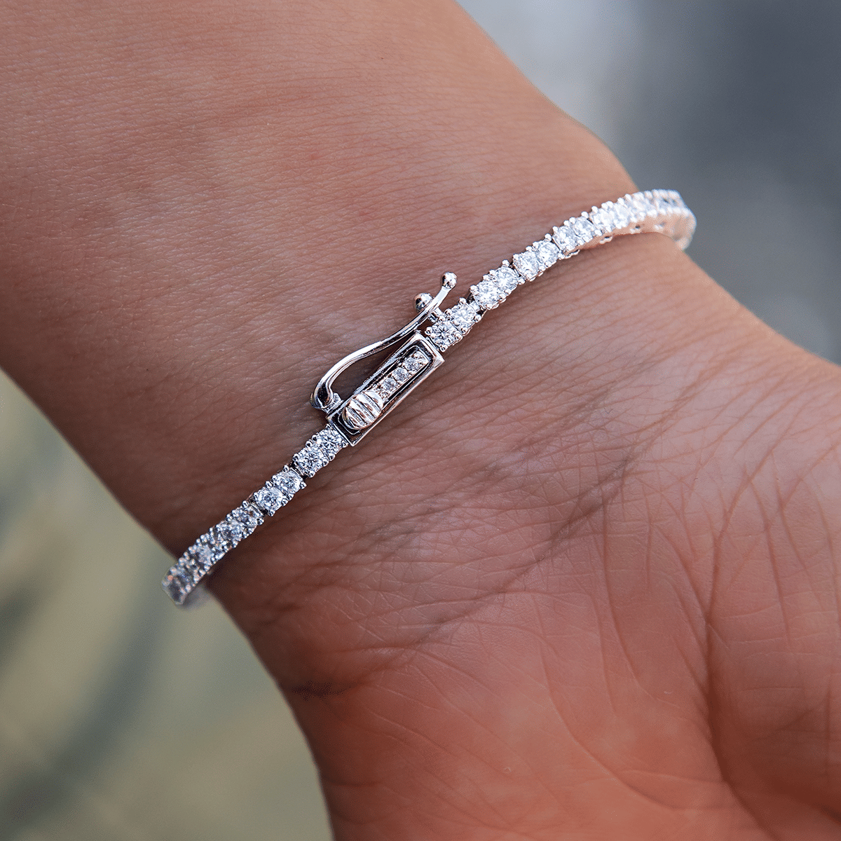 GLD Women Blue Iced Rock Diamond Tennis Bracelet + Blue Cocktail Ring in White Gold