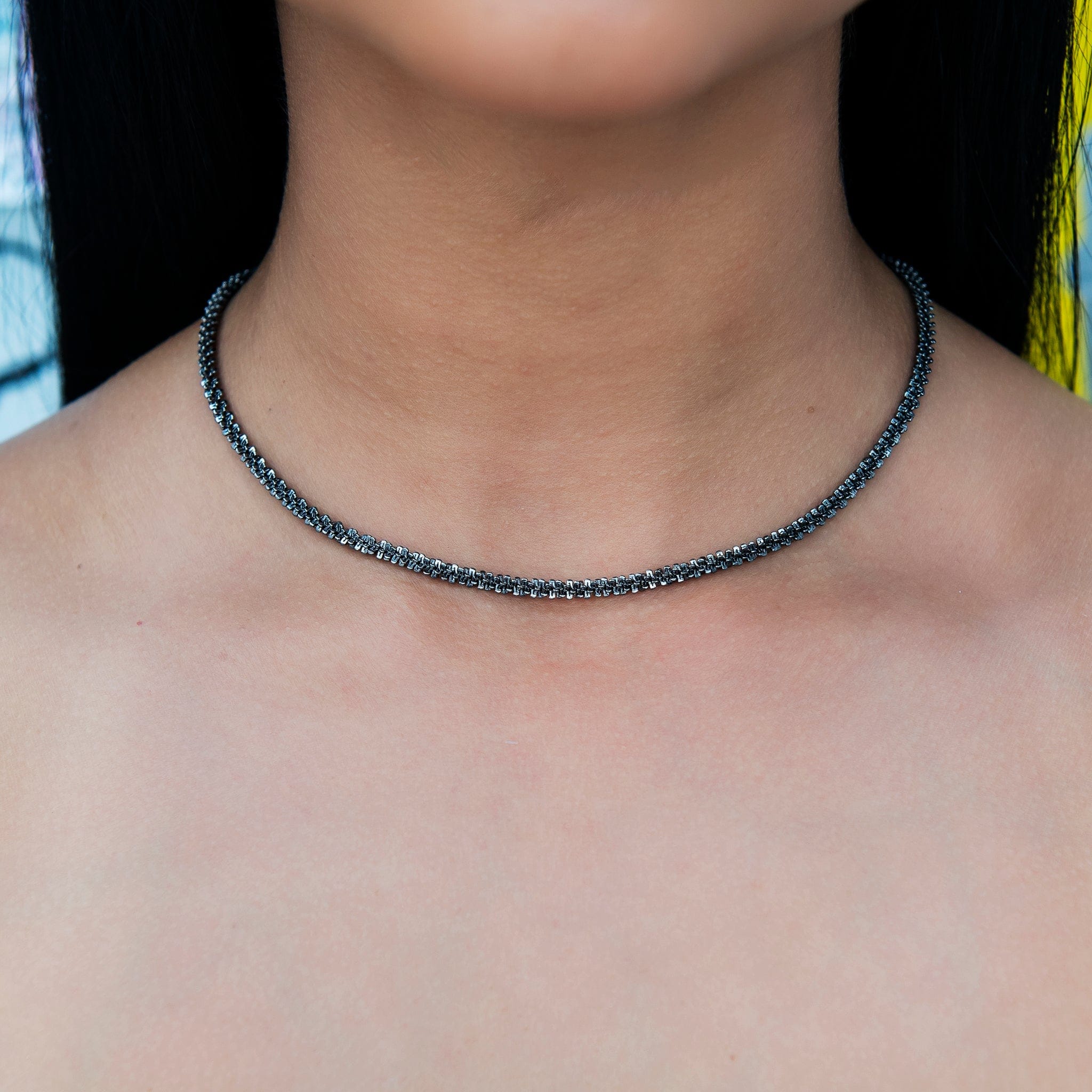 GLD Women Diamond Cut Popcorn Chain + Bracelet in Black - 4 mm