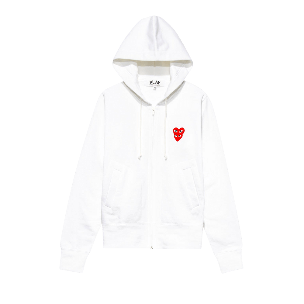 Comme des Garçons PLAY Heart Logo Zip Up Hoodie White