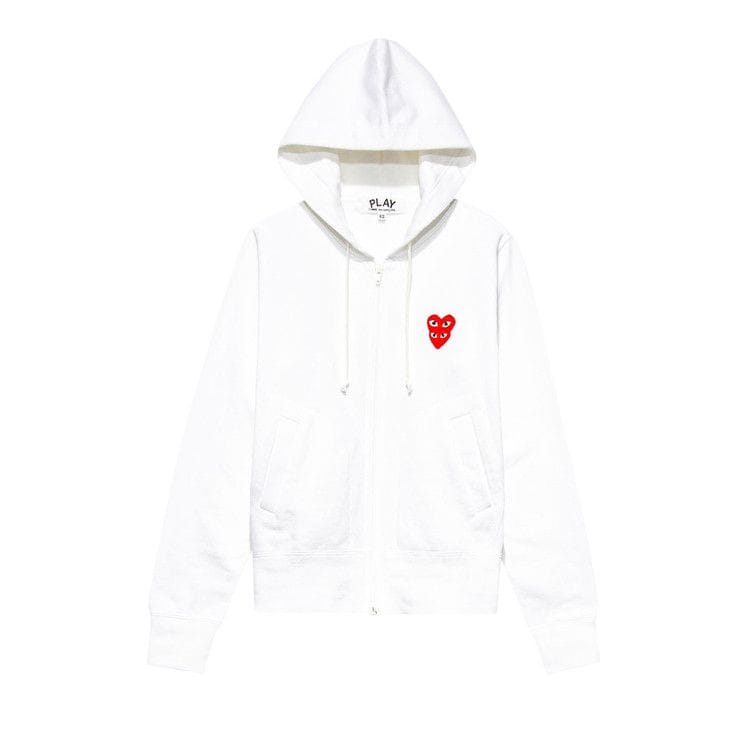 Comme des Garçons PLAY Heart Logo Zip Up Hoodie White