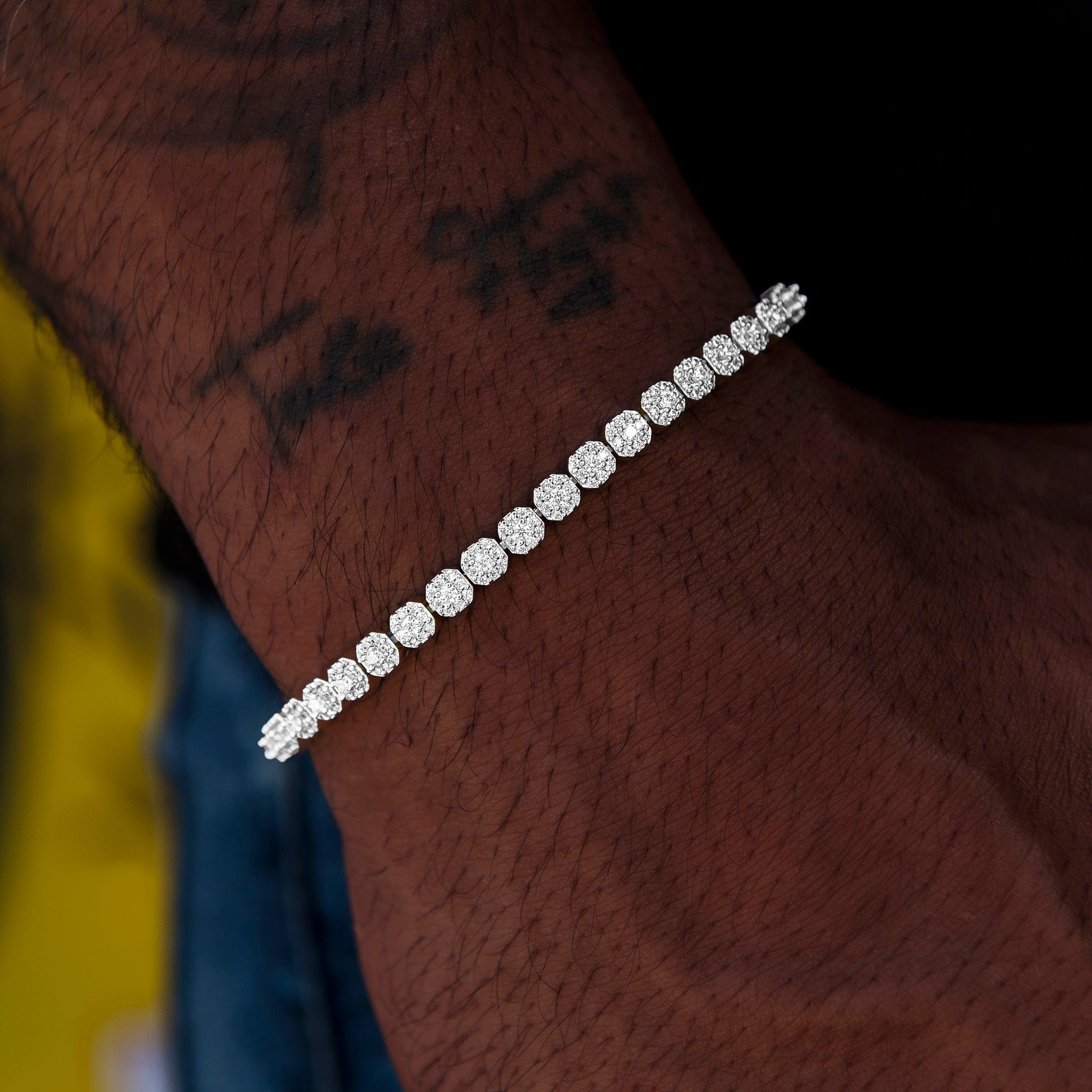 GLD Men Iced Mini Clustered Tennis Chain + Bracelet Bundle in White Gold