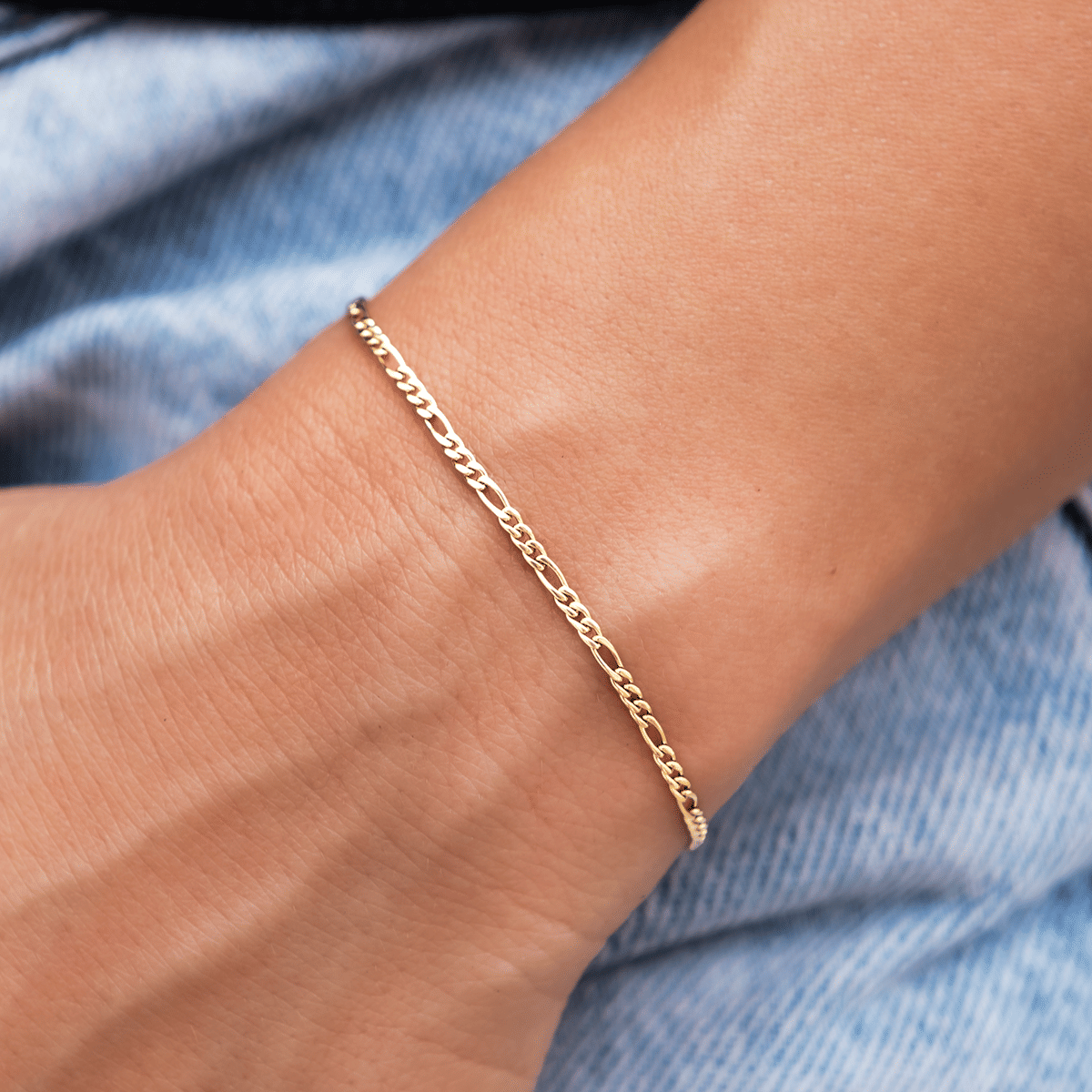 GLD Women Figaro Necklace + Bracelet Bundle in Yellow Gold - 2 mm