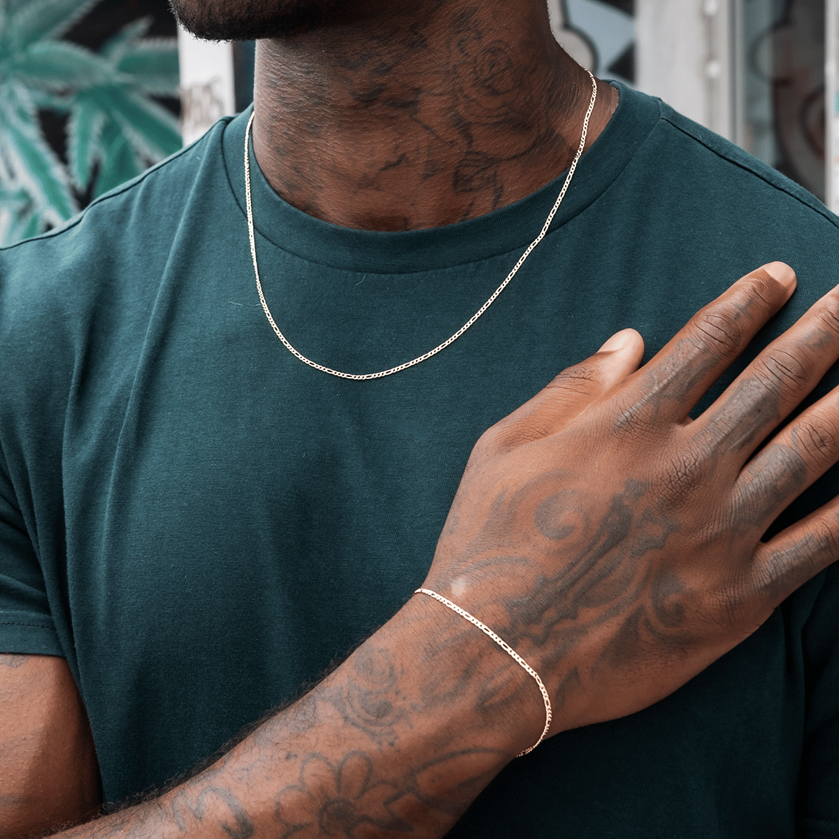 GLD Men Figaro Chain + Bracelet Bundle in Yellow Gold - 2 mm