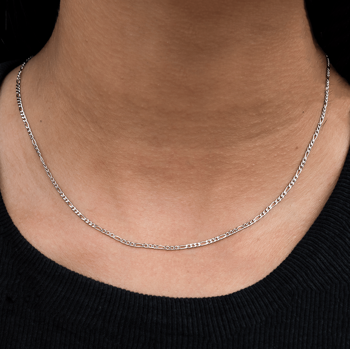 GLD Women Figaro Necklace + Bracelet Bundle in White Gold - 2 mm