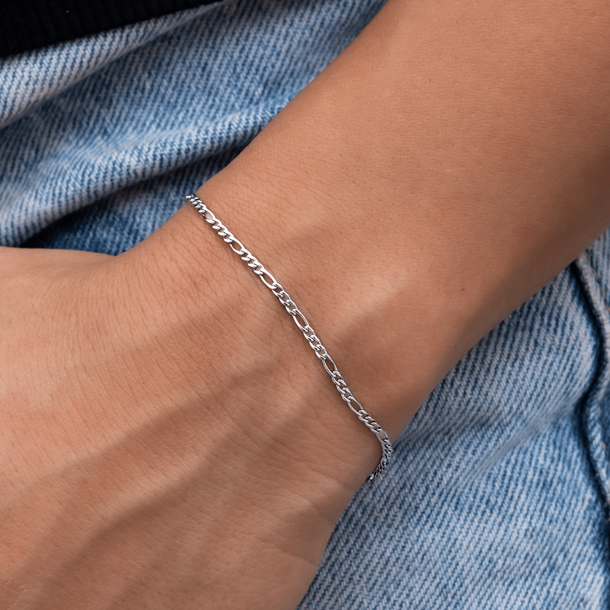 GLD Women Figaro Necklace + Bracelet Bundle in White Gold - 2 mm
