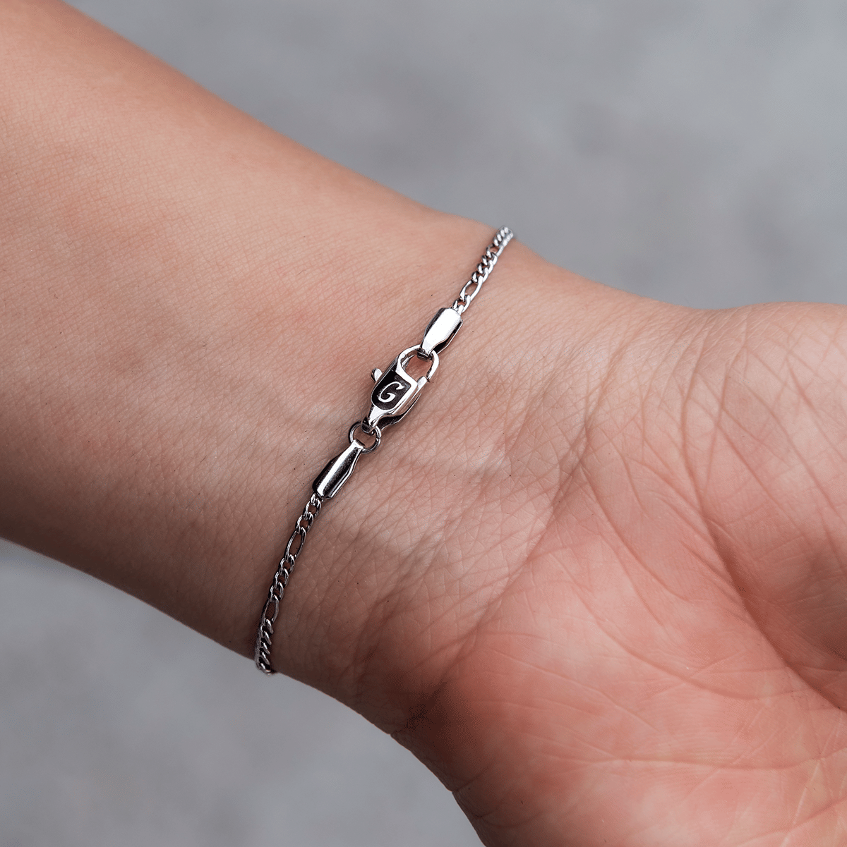 GLD Women Figaro Necklace + Bracelet Bundle in White Gold - 2 mm