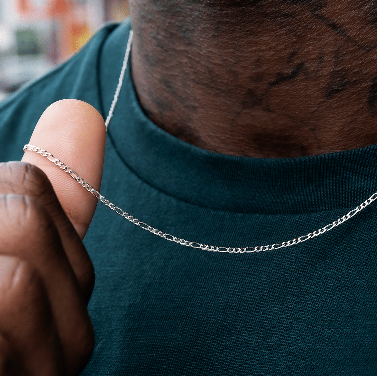 GLD Men Figaro Chain + Bracelet Bundle in White Gold - 2 mm