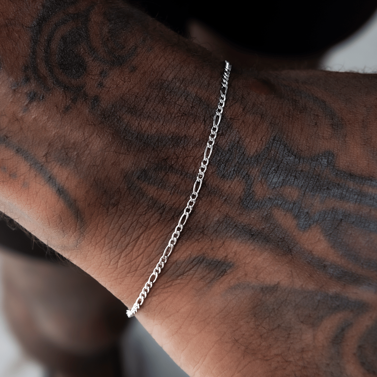 GLD Men Figaro Chain + Bracelet Bundle in White Gold - 2 mm