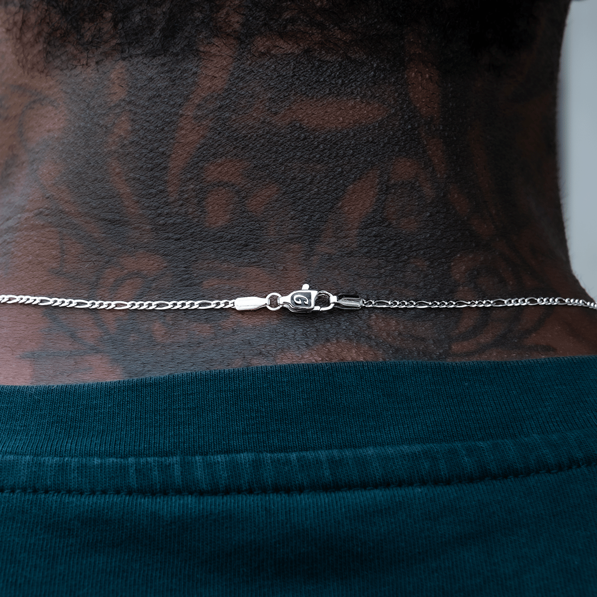 GLD Men Figaro Chain + Bracelet Bundle in White Gold - 2 mm