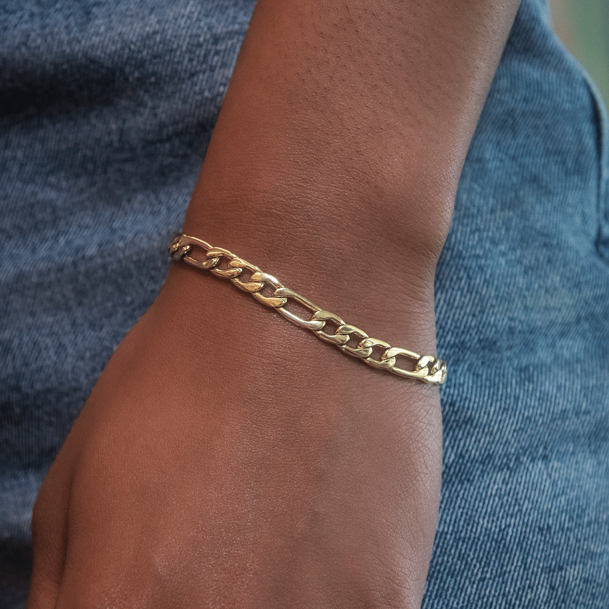 GLD Women Figaro Necklace + Bracelet Bundle in Yellow Gold - 6 mm