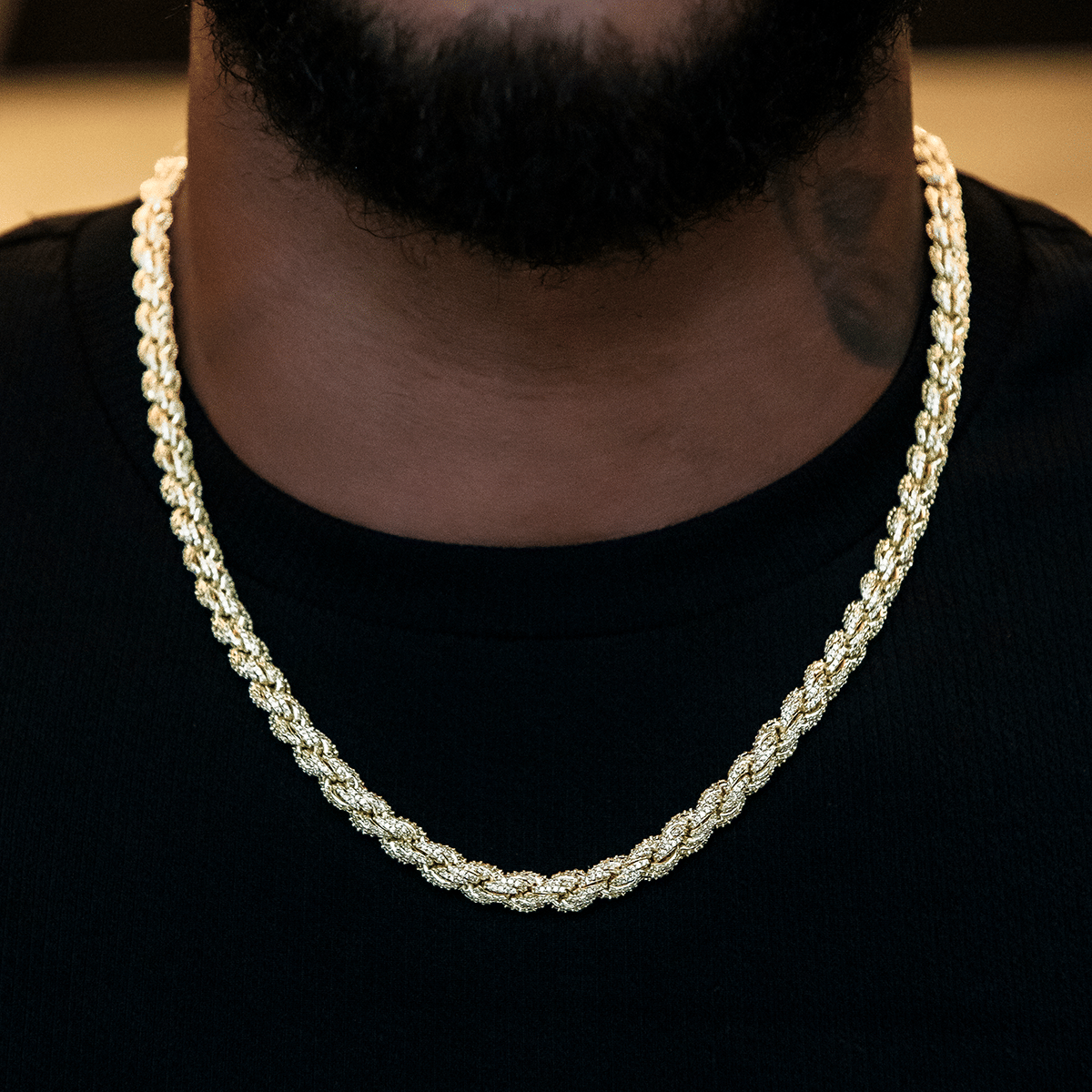 GLD Men Diamond Rope Chain + Bracelet Bundle in Yellow Gold - 7 mm