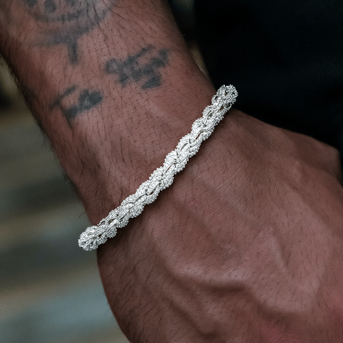GLD Men Diamond Rope Chain + Bracelet Bundle in White Gold - 7 mm