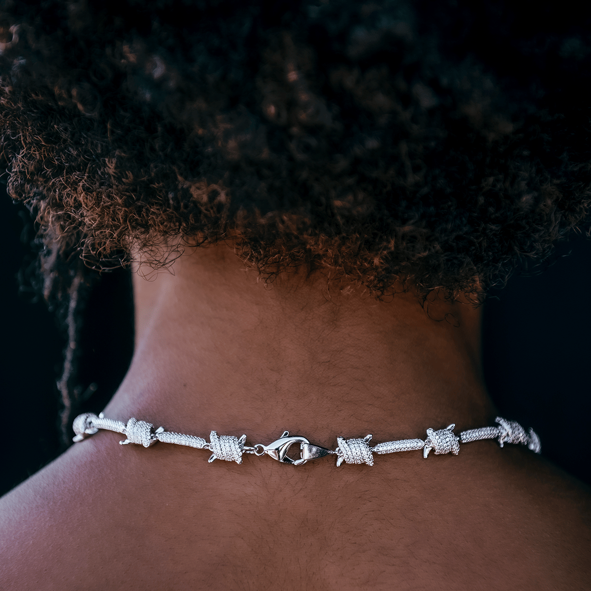 GLD Women Iced Barbed Wire Necklace + Bracelet Bundle in White Gold
