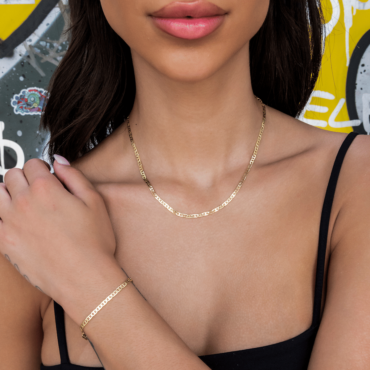 GLD Women Micro Flat Valentina Necklace + Bracelet Bundle - 2 mm