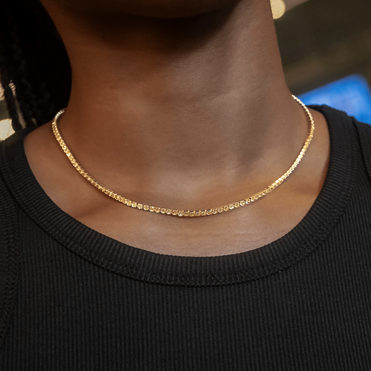 GLD Women Canary Micro Tennis Necklace + Bracelet Bundle in Yellow Gold